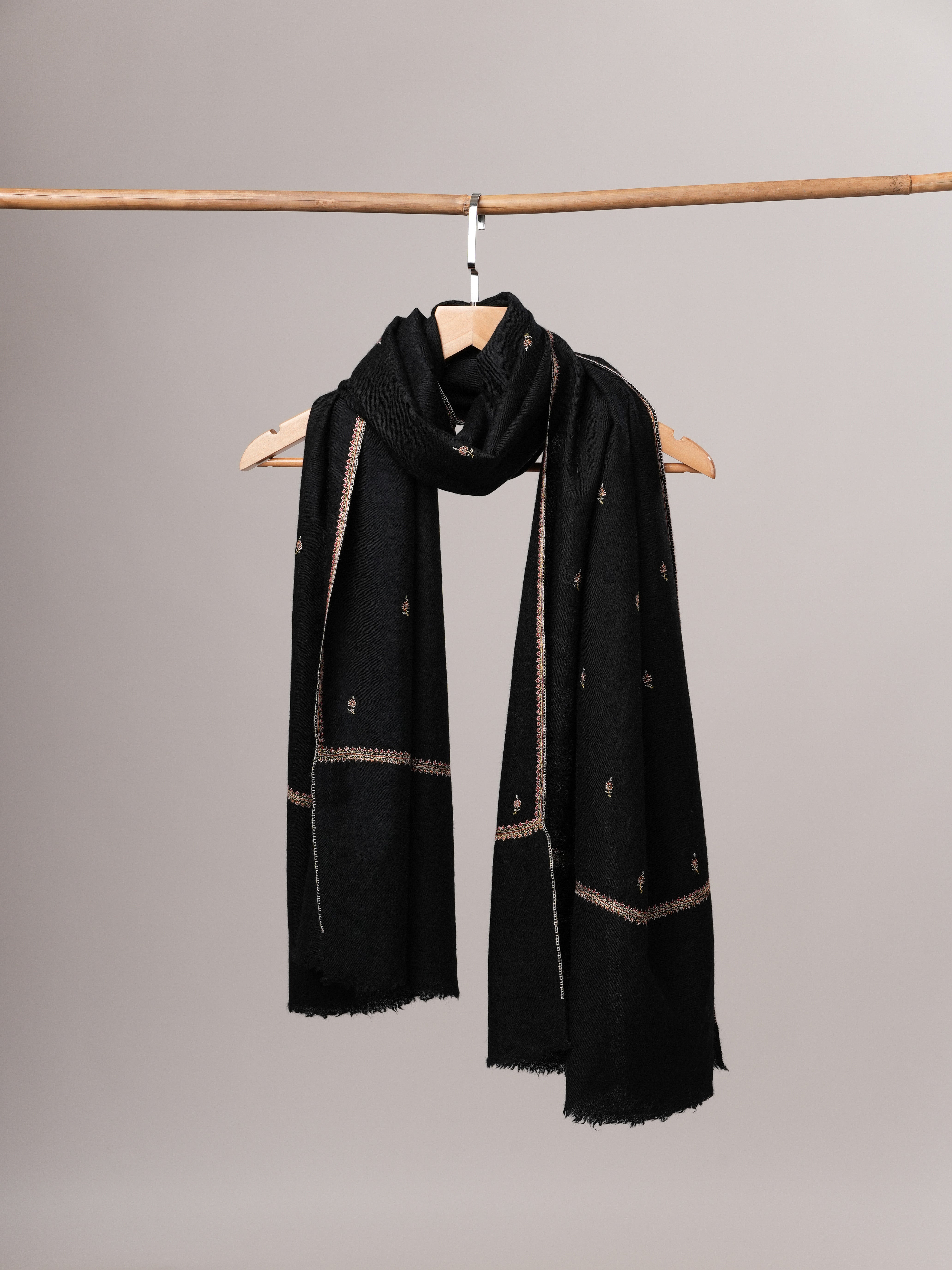 Handwoven Black Cashmere Scarf with Buteh Motifs Shahkaar