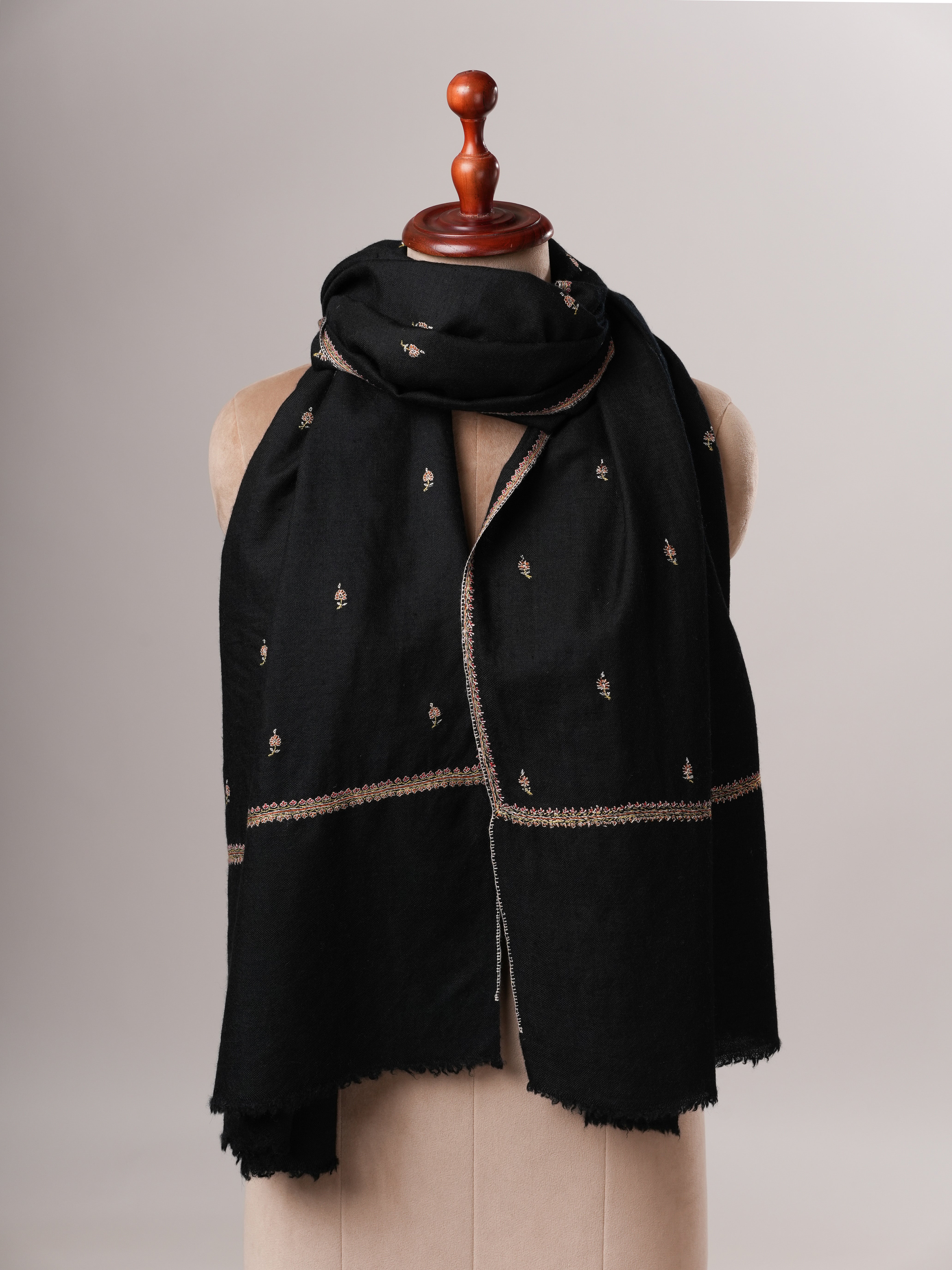 Handwoven Black Cashmere Scarf with Buteh Motifs Shahkaar