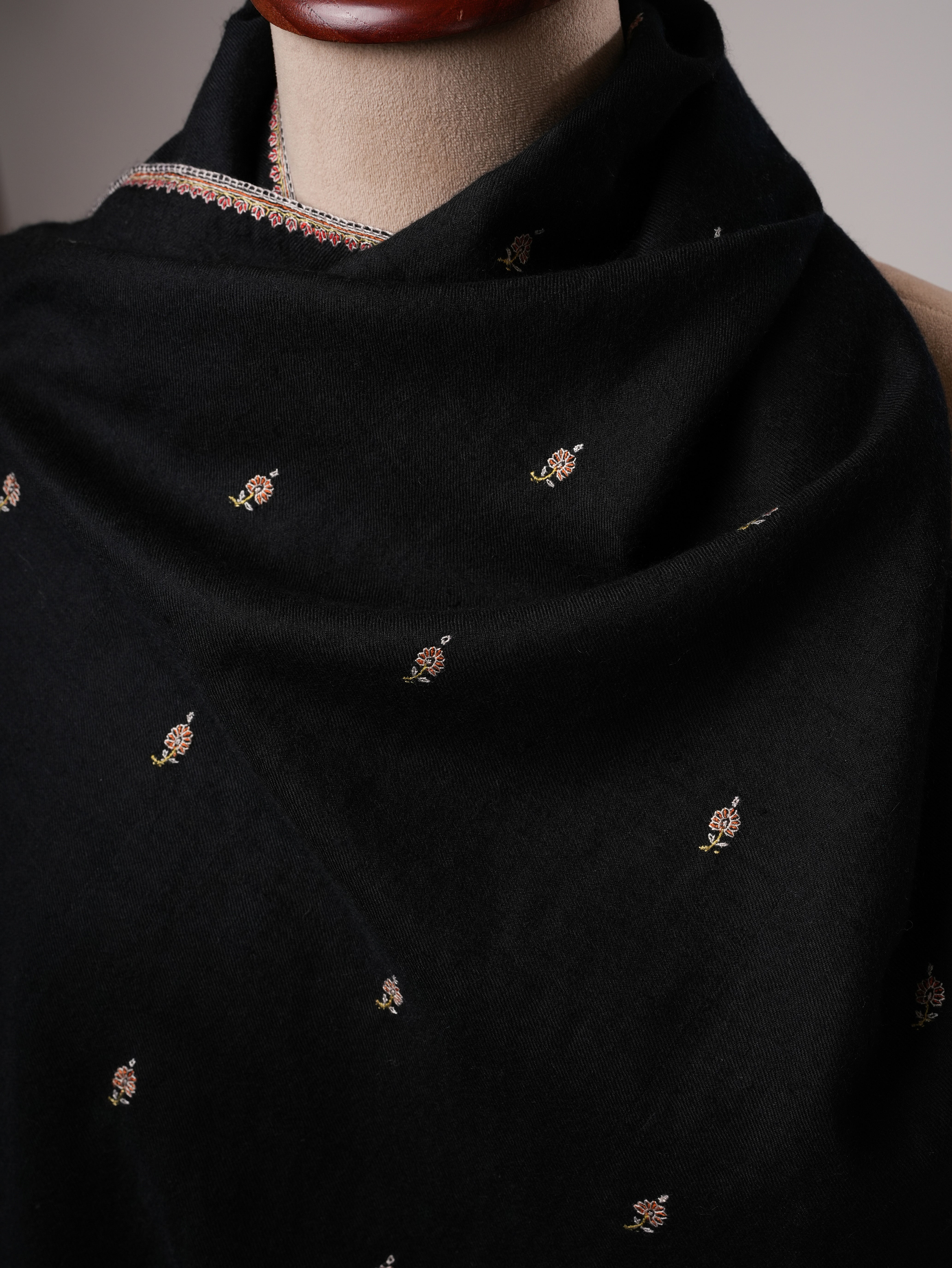 Handwoven Black Cashmere Scarf with Buteh Motifs Shahkaar