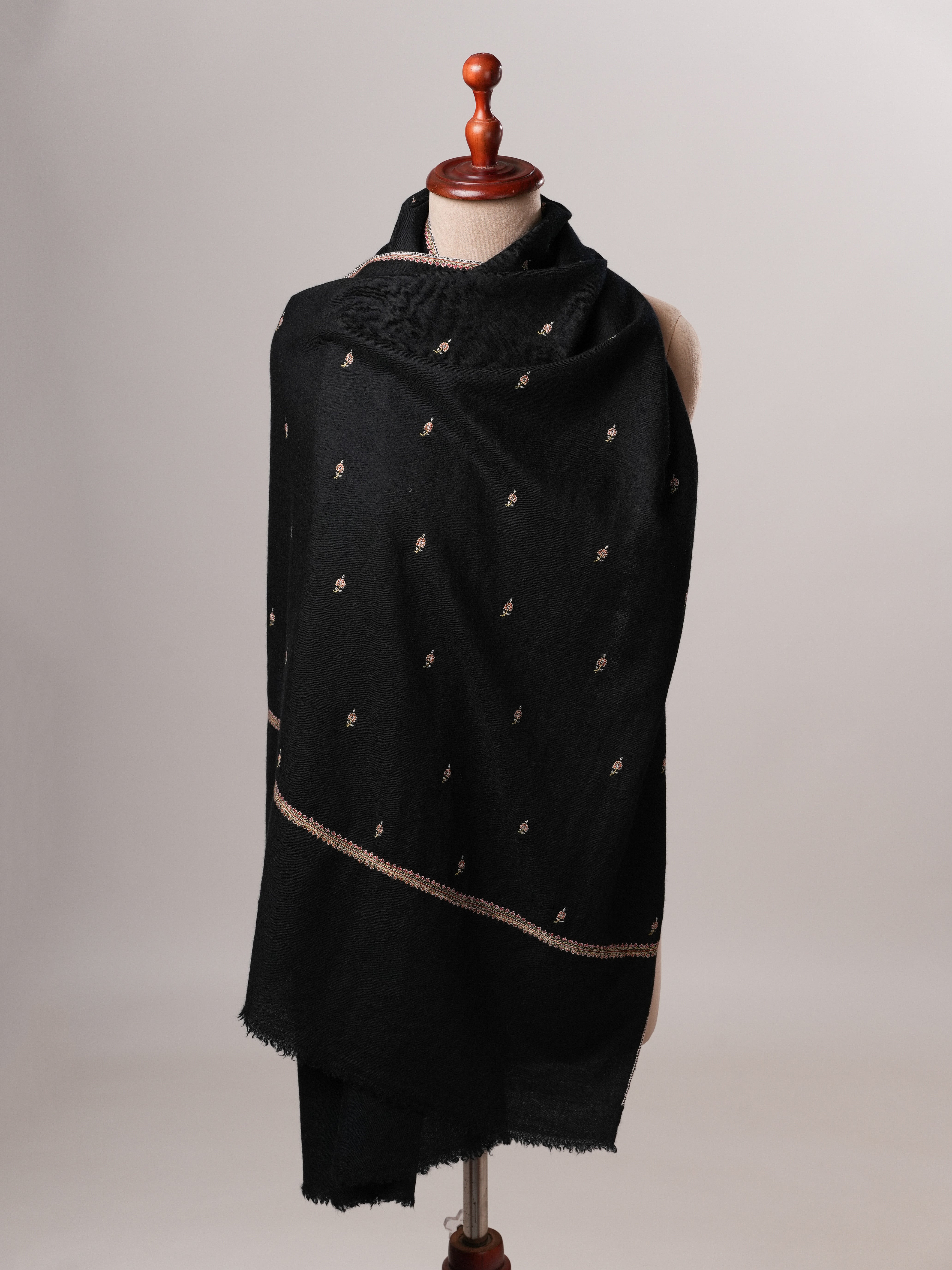 Handwoven Black Cashmere Scarf with Buteh Motifs Shahkaar
