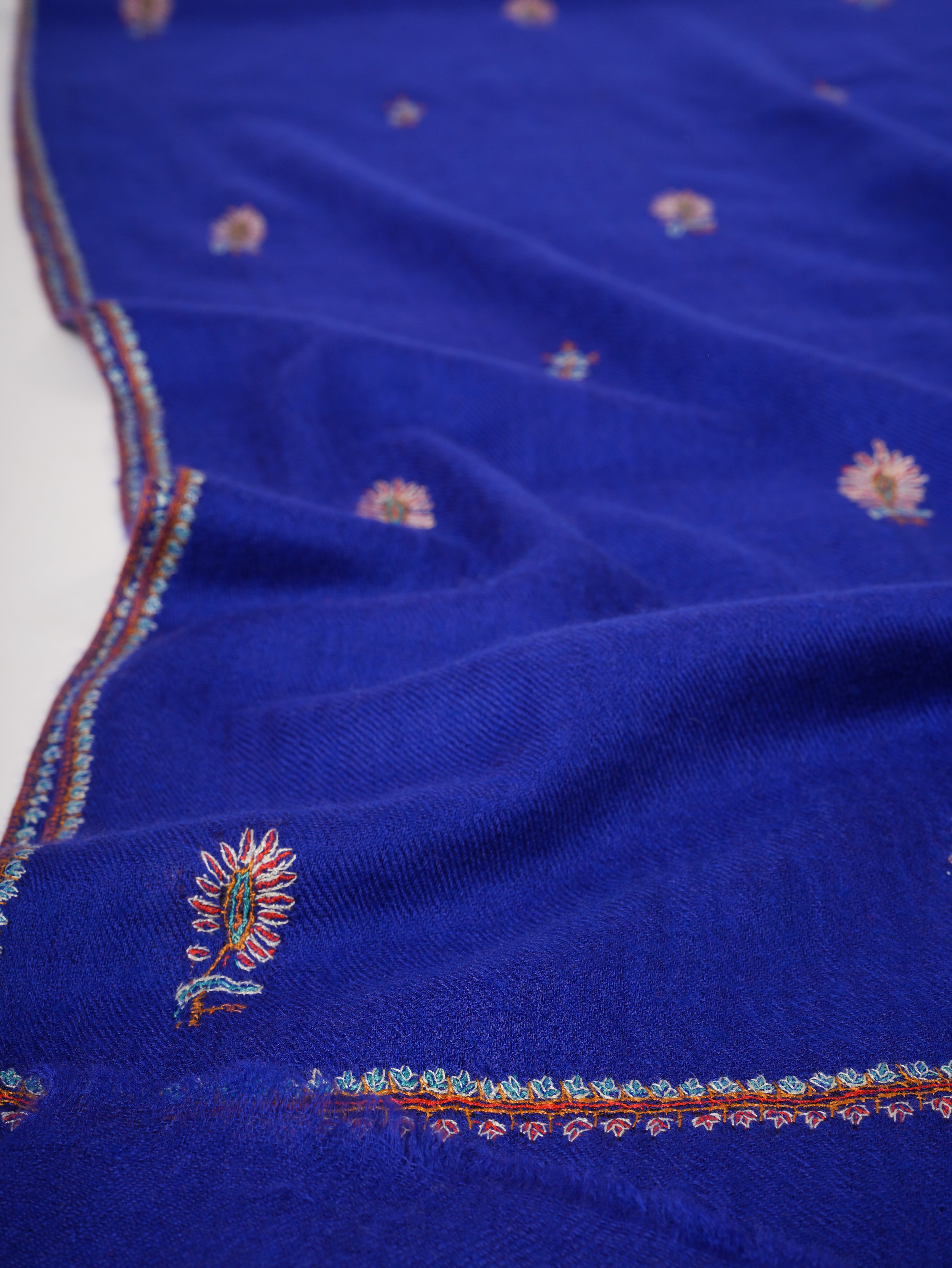Baby Soft Blue Cashmere Scarf with Buteh Hand Embroidery – Lightweight Luxury