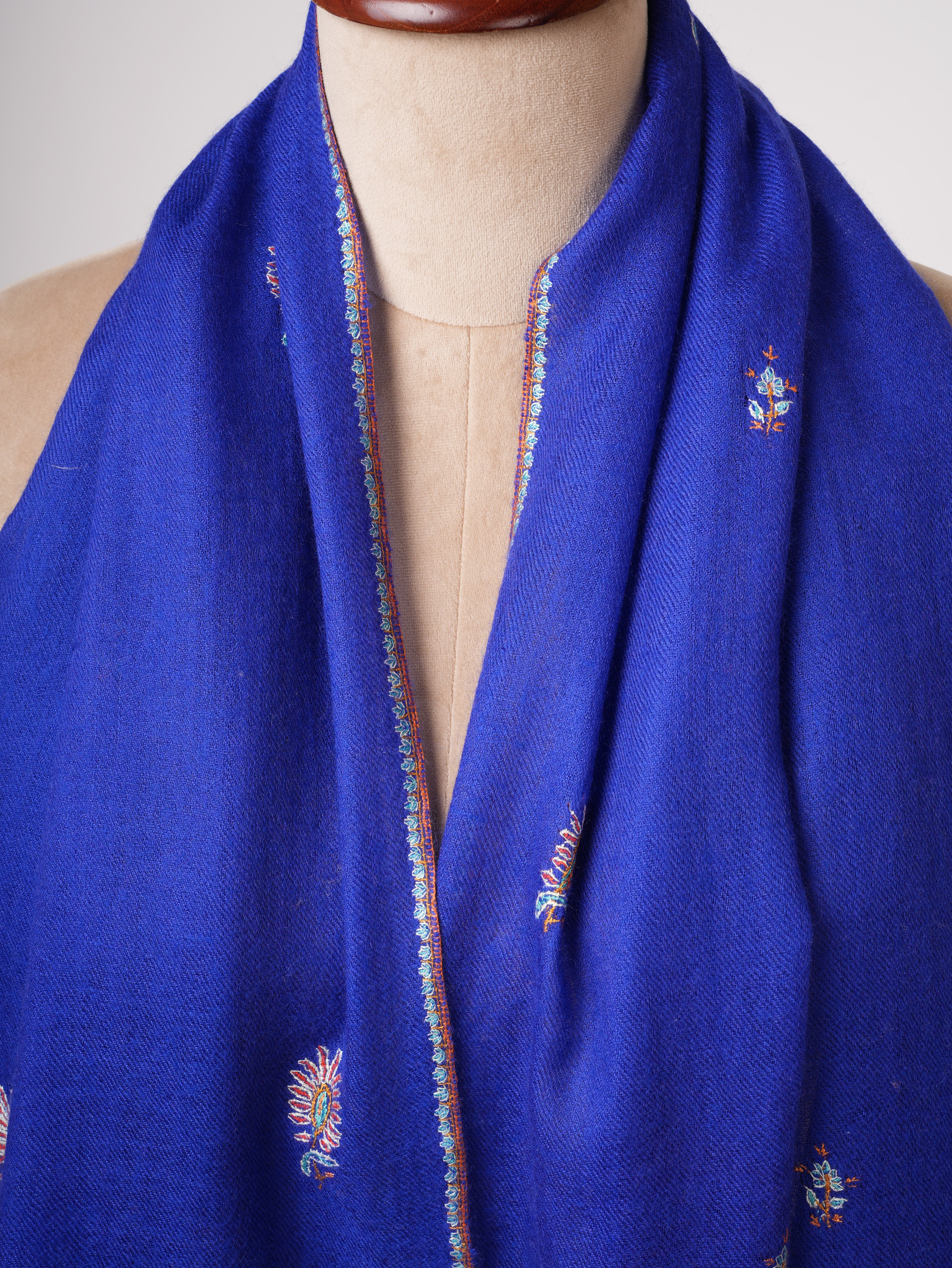 Baby Soft Blue Cashmere Scarf with Buteh Hand Embroidery – Lightweight Luxury