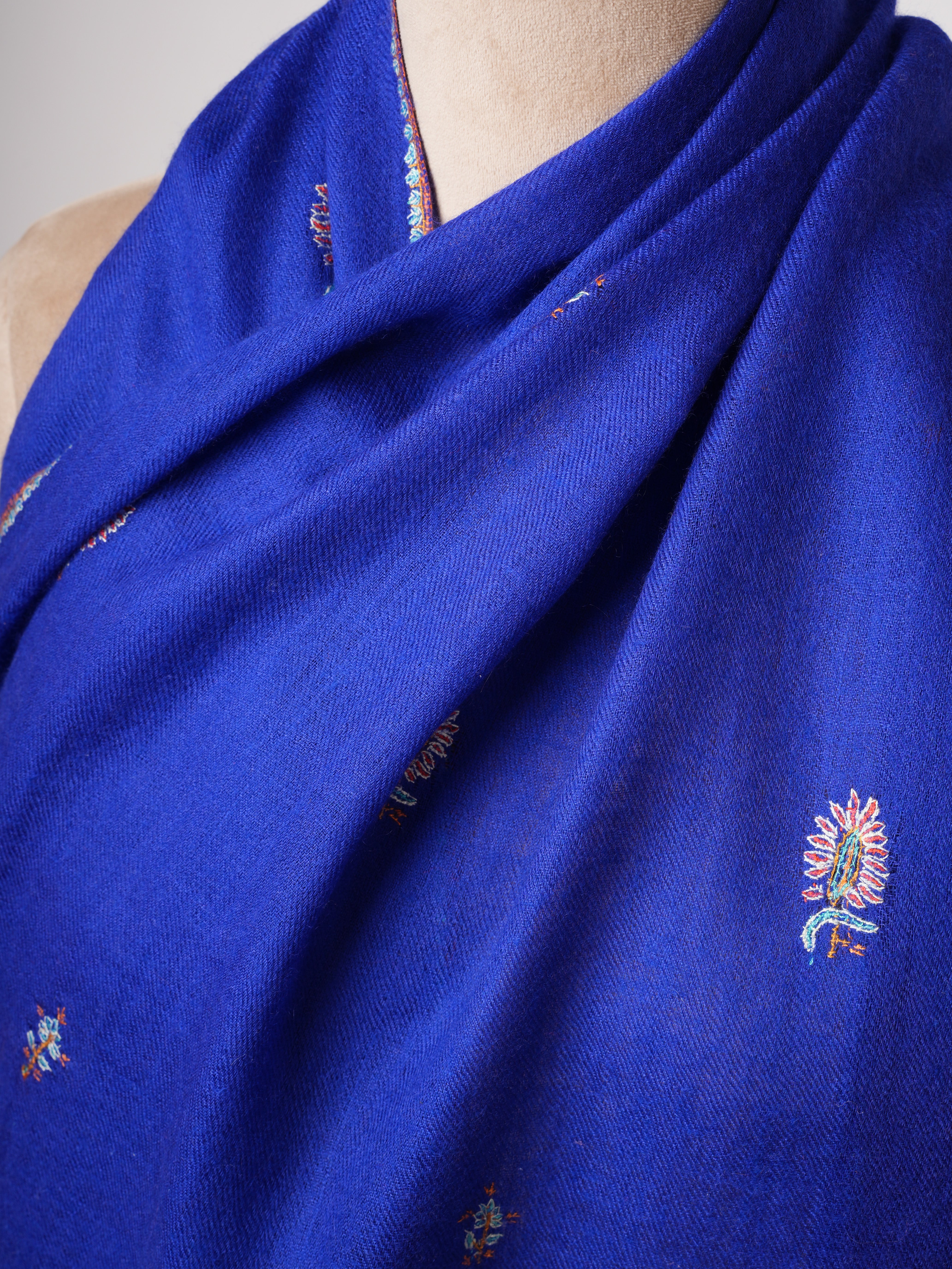 Baby Soft Blue Cashmere Scarf with Buteh Hand Embroidery – Lightweight Luxury