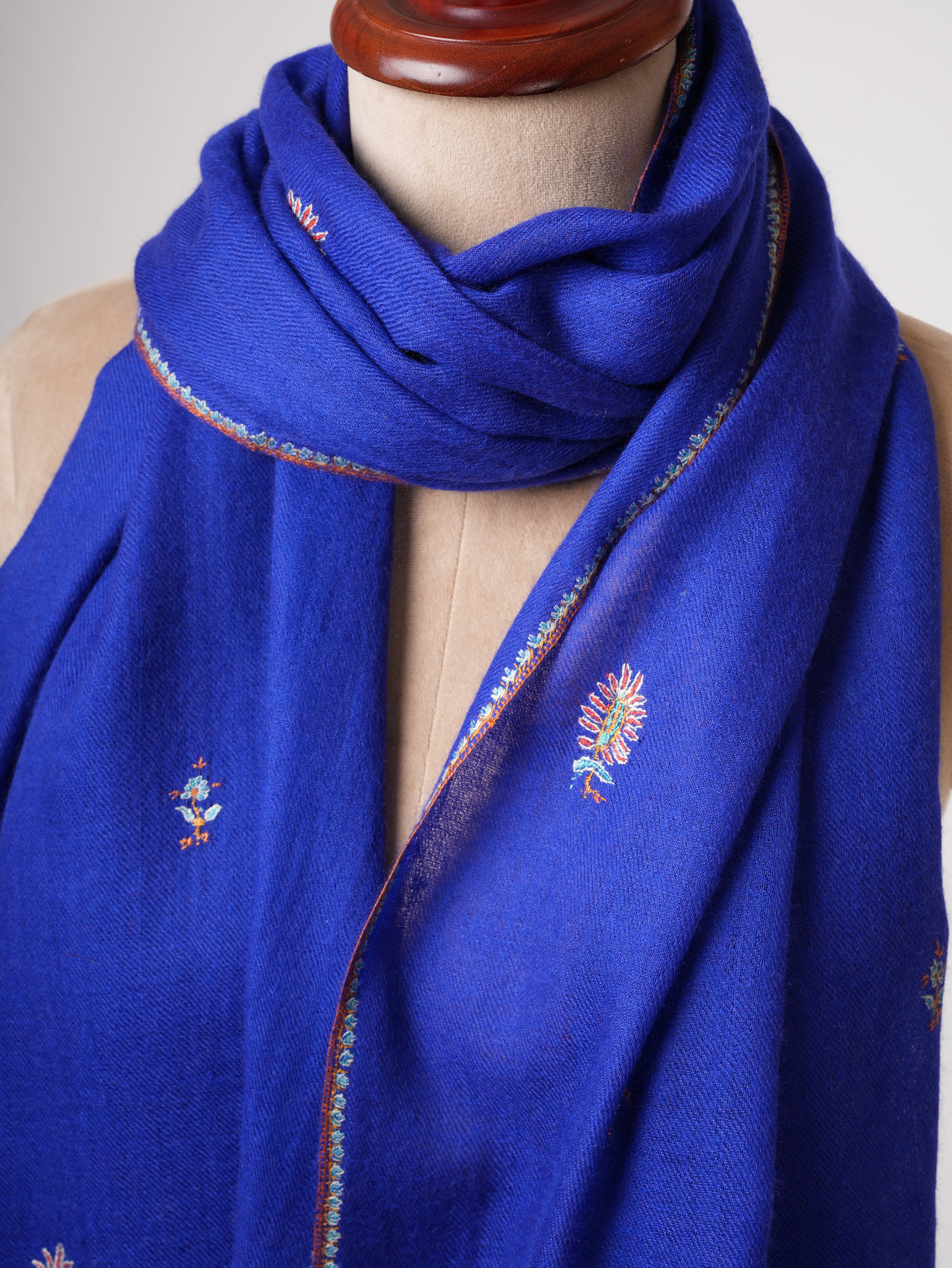 Baby Soft Blue Cashmere Scarf with Buteh Hand Embroidery – Lightweight Luxury