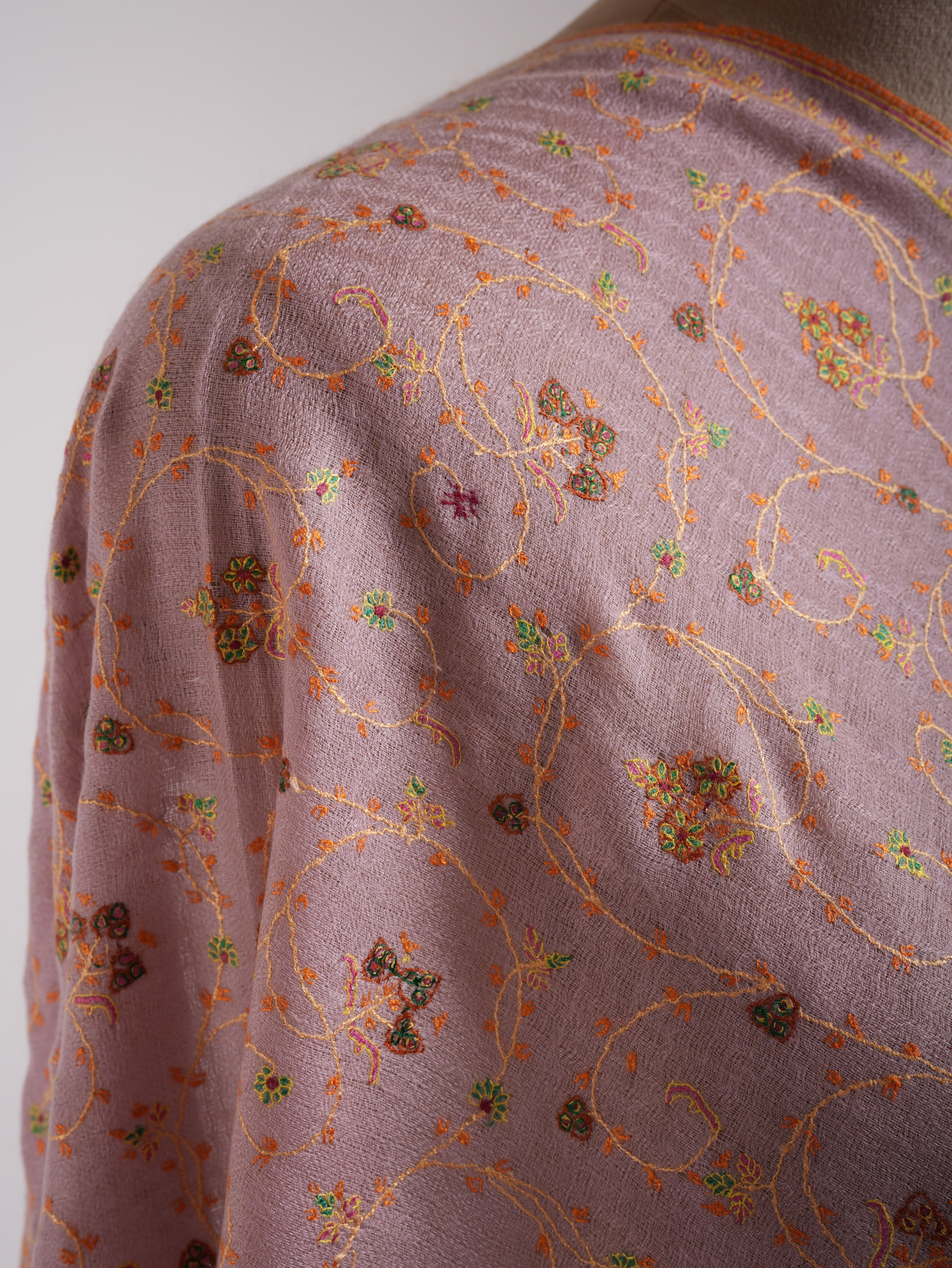 Floral Embroidered Indian Cashmere Pashmina Scarf Shahkaar