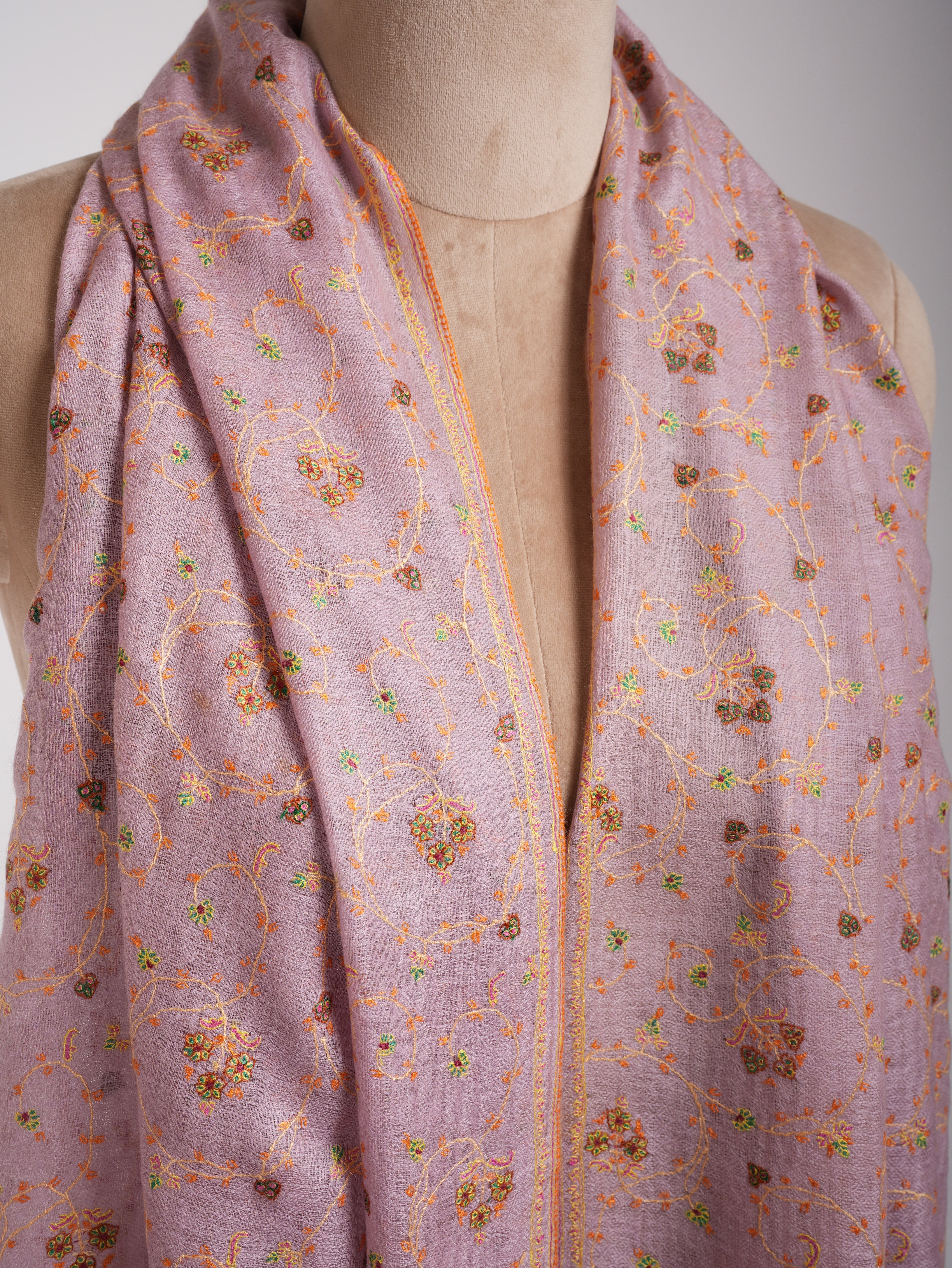 Floral Embroidered Indian Cashmere Pashmina Scarf Shahkaar