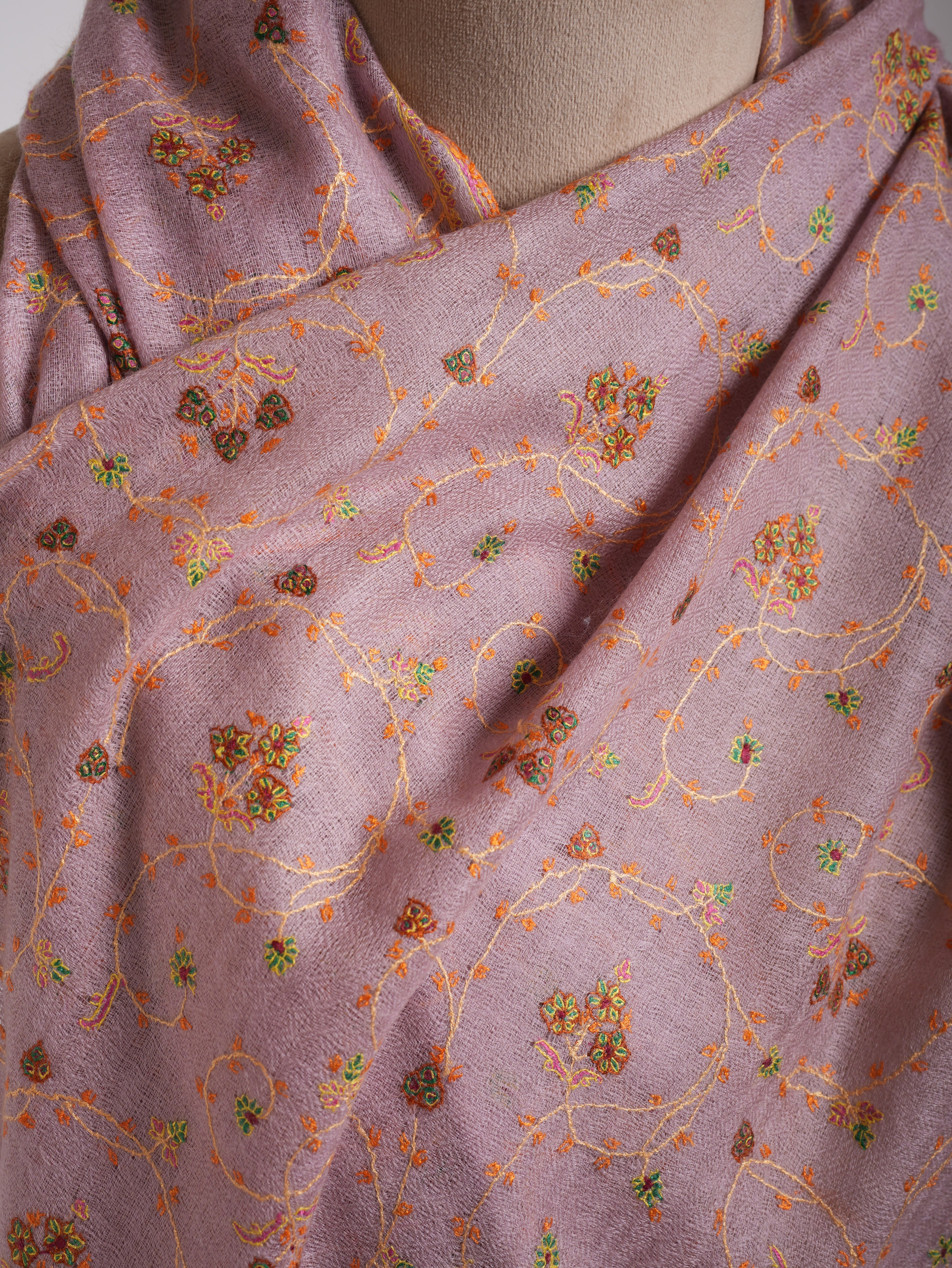 Floral Embroidered Indian Cashmere Pashmina Scarf Shahkaar