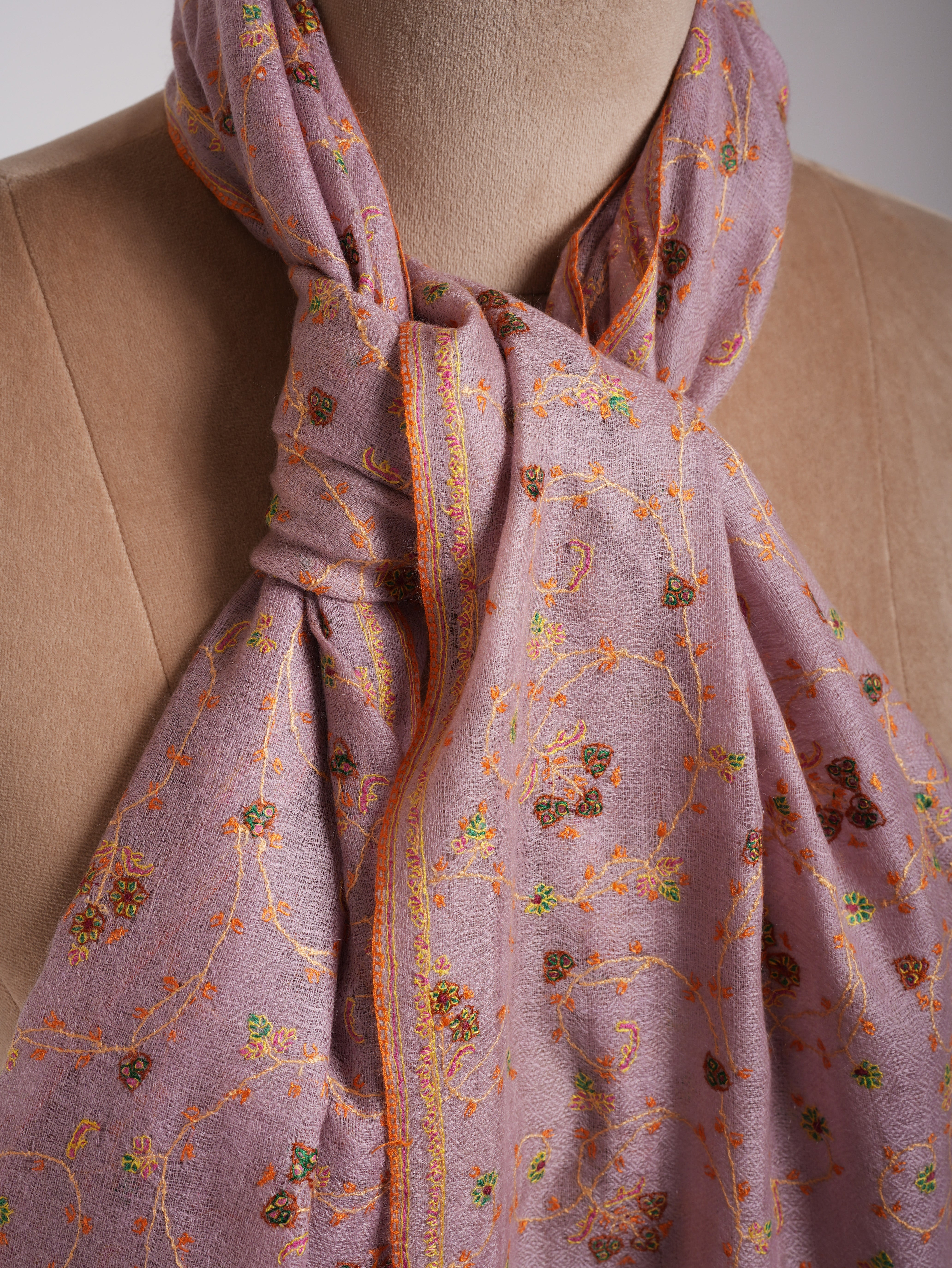 Floral Embroidered Indian Cashmere Pashmina Scarf Shahkaar