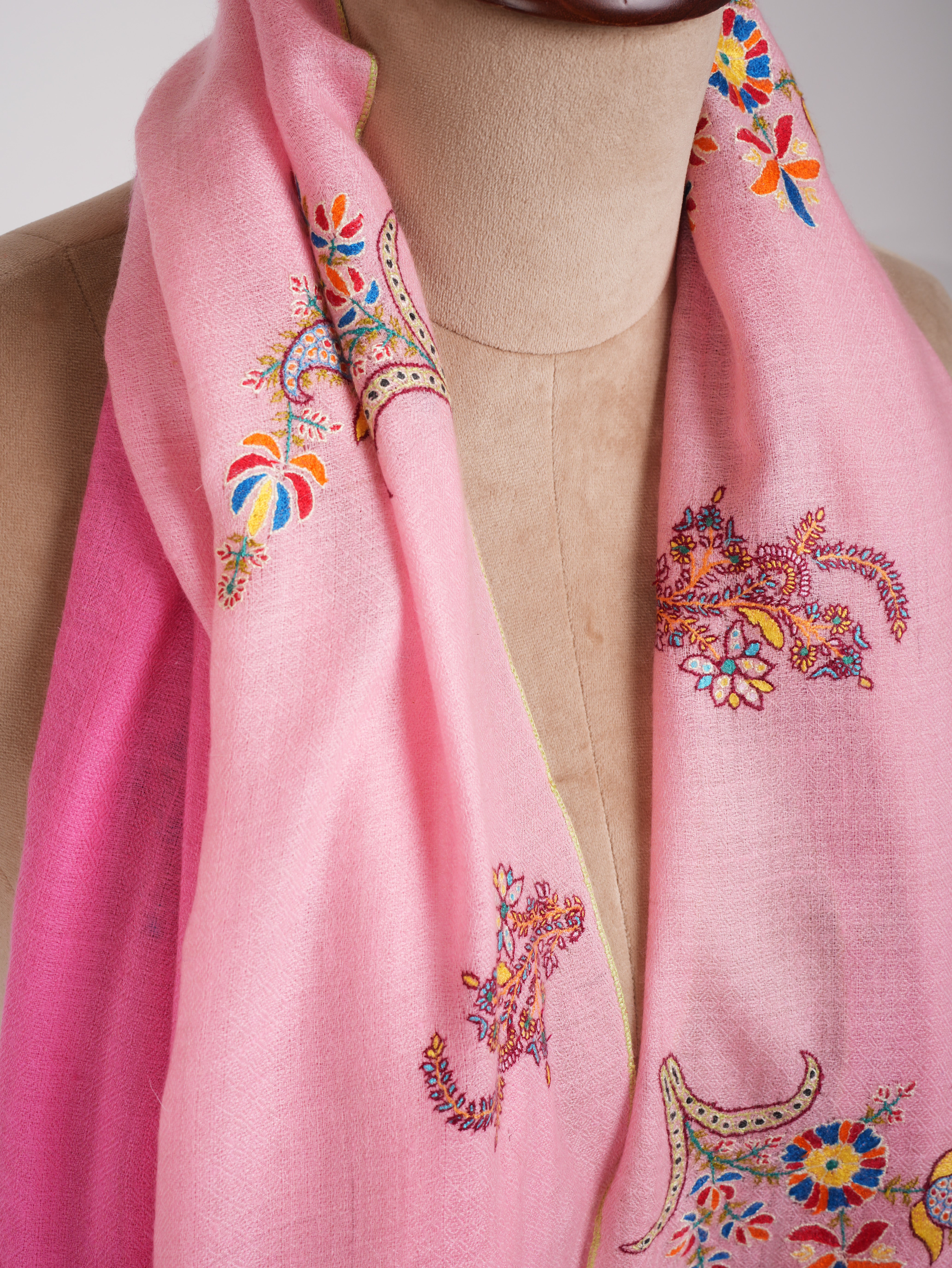 Ombre Handwoven Pashmina Shawl with Sozni Embroidery