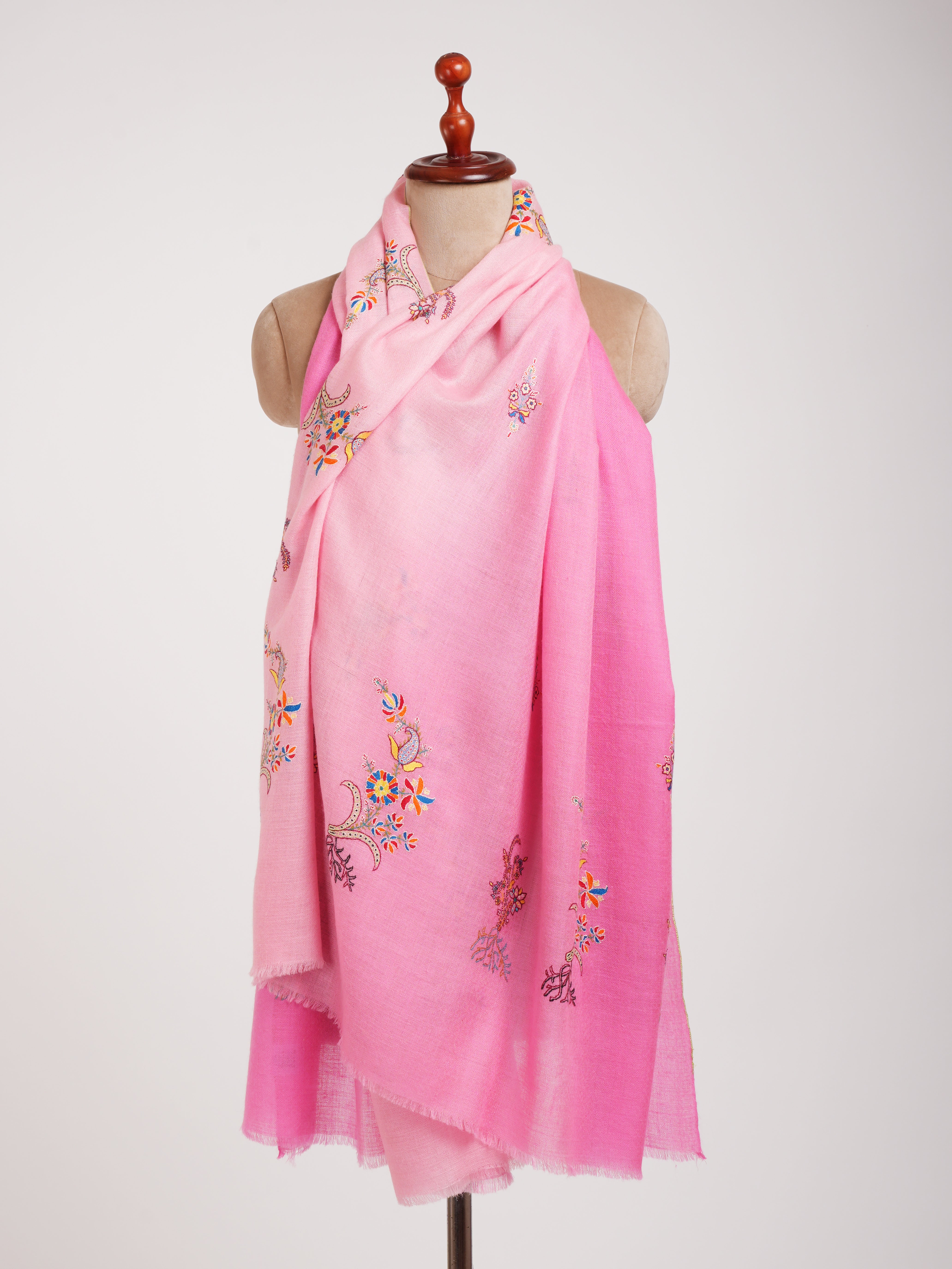 Ombre Handwoven Pashmina Shawl with Sozni Embroidery