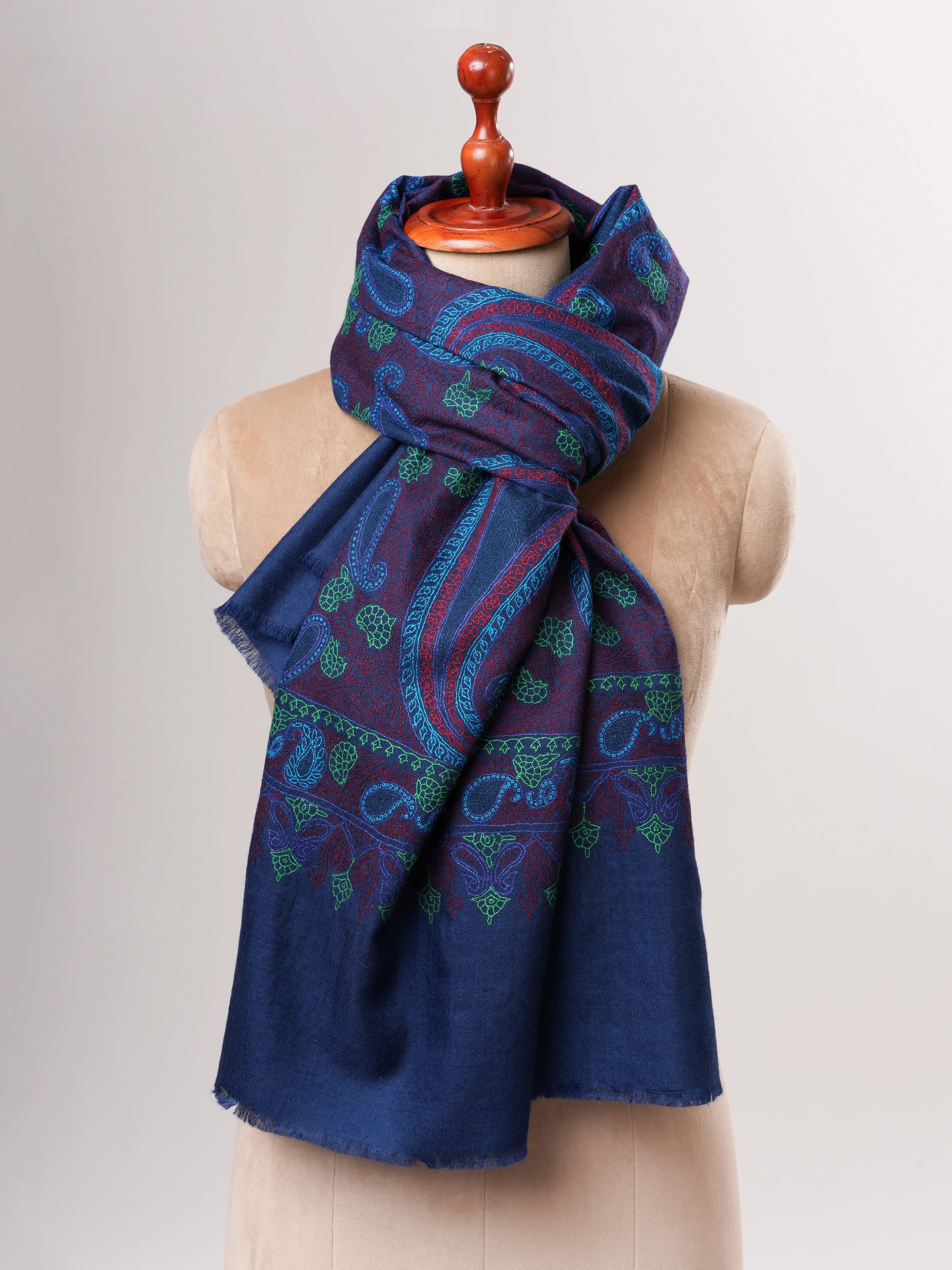 Dark Blue Hand Embroidered Authentic Kashmiri Pashmina Shahkaar
