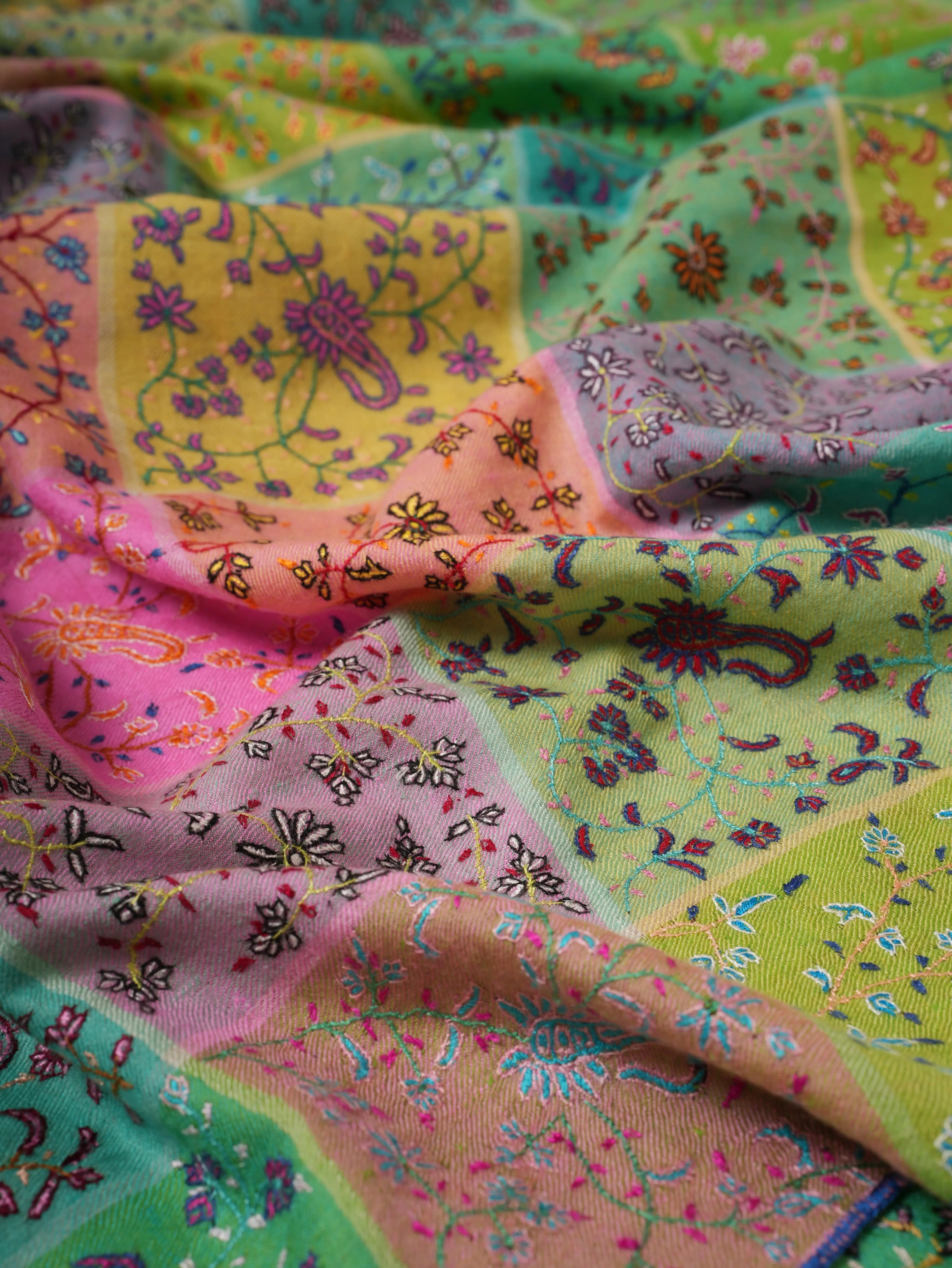 Handwoven Indian Kashmiri Pashmina Shawl with Fine Sozni Embroidery Shahkaar