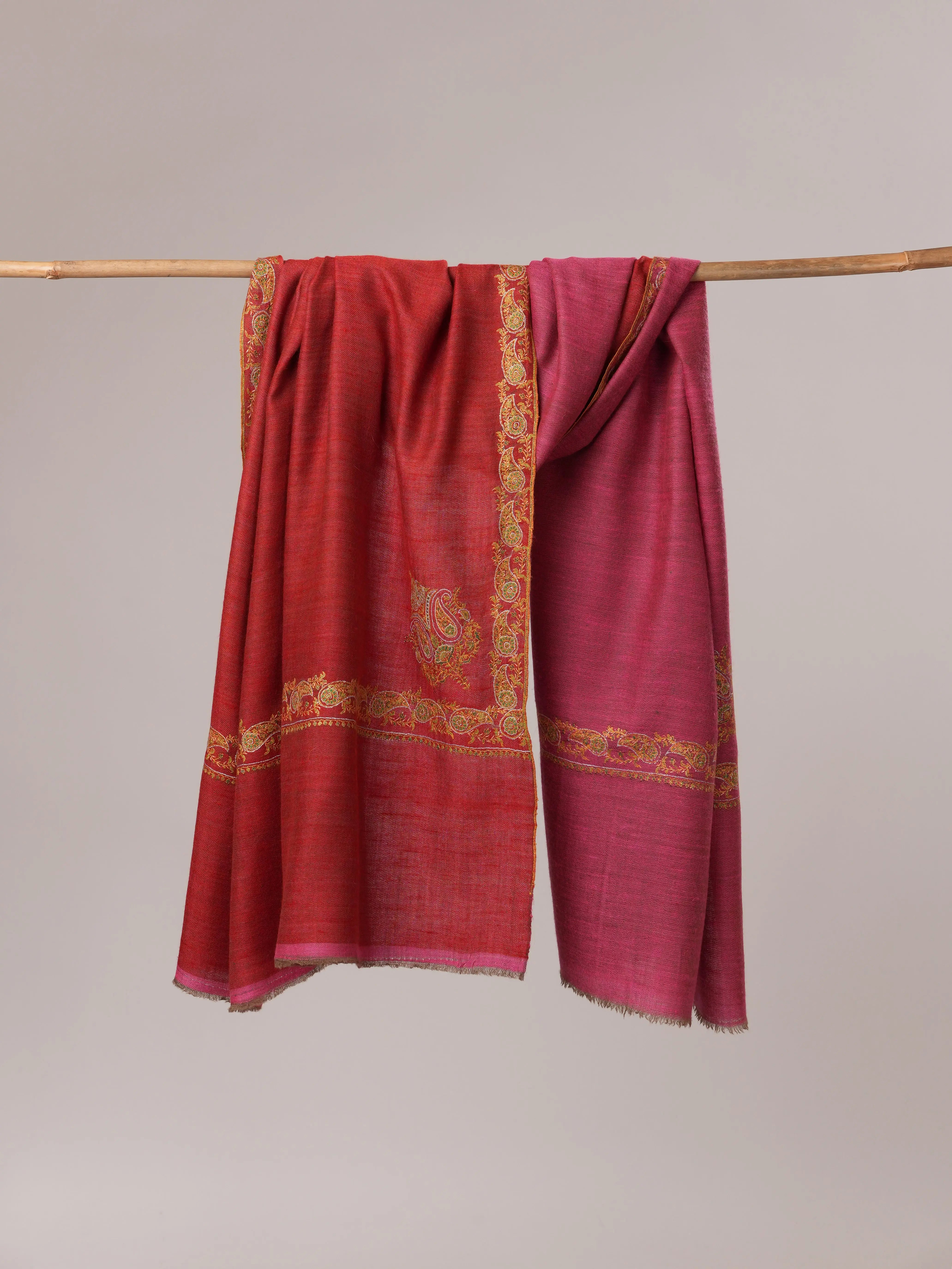 Two Tone Pure Pashmina Shawl with Neemdaur Hand Embroidery Shahkaar.com