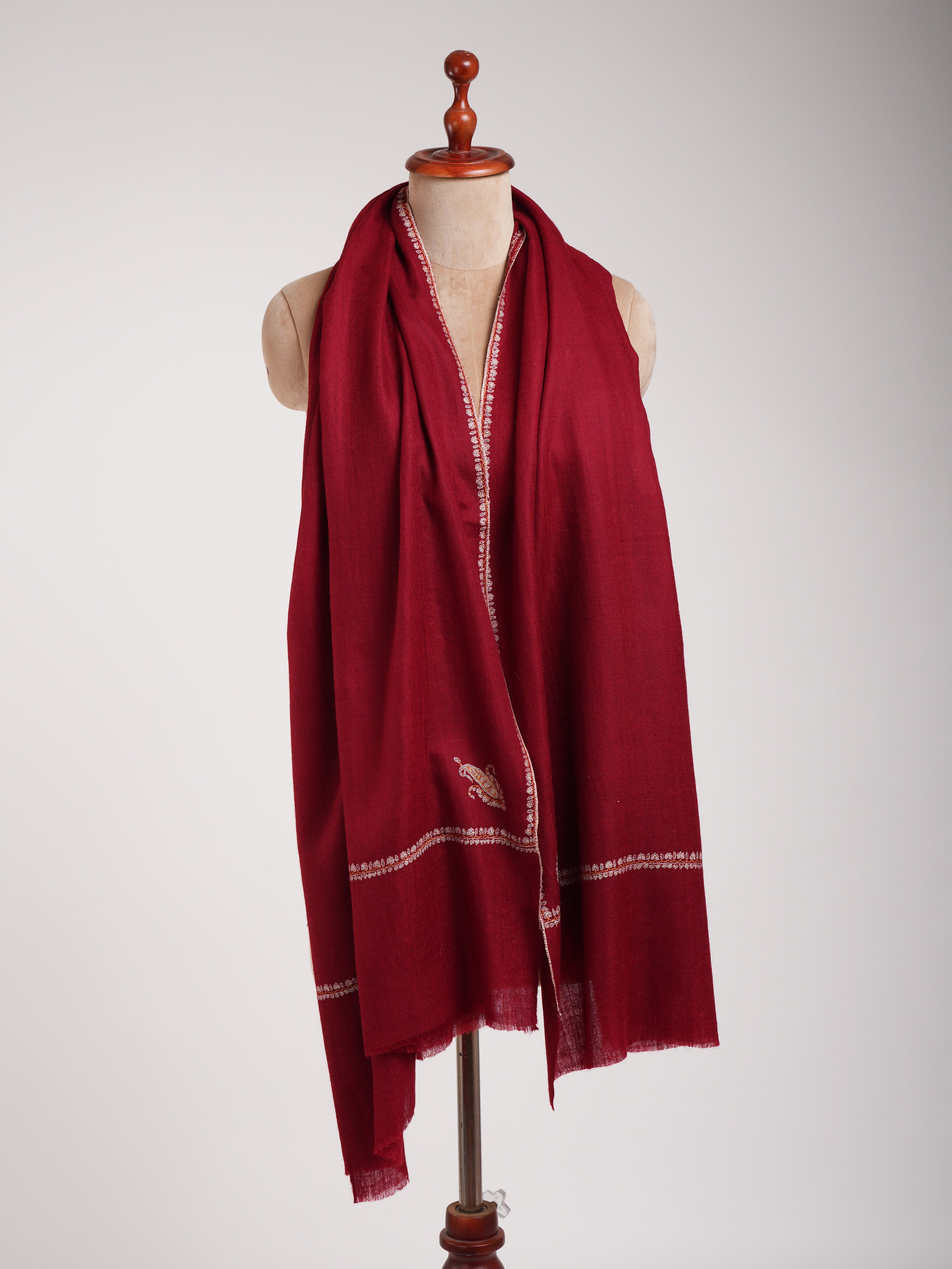 Red Minimalistic Embroidered Pure Pashmina Shawl