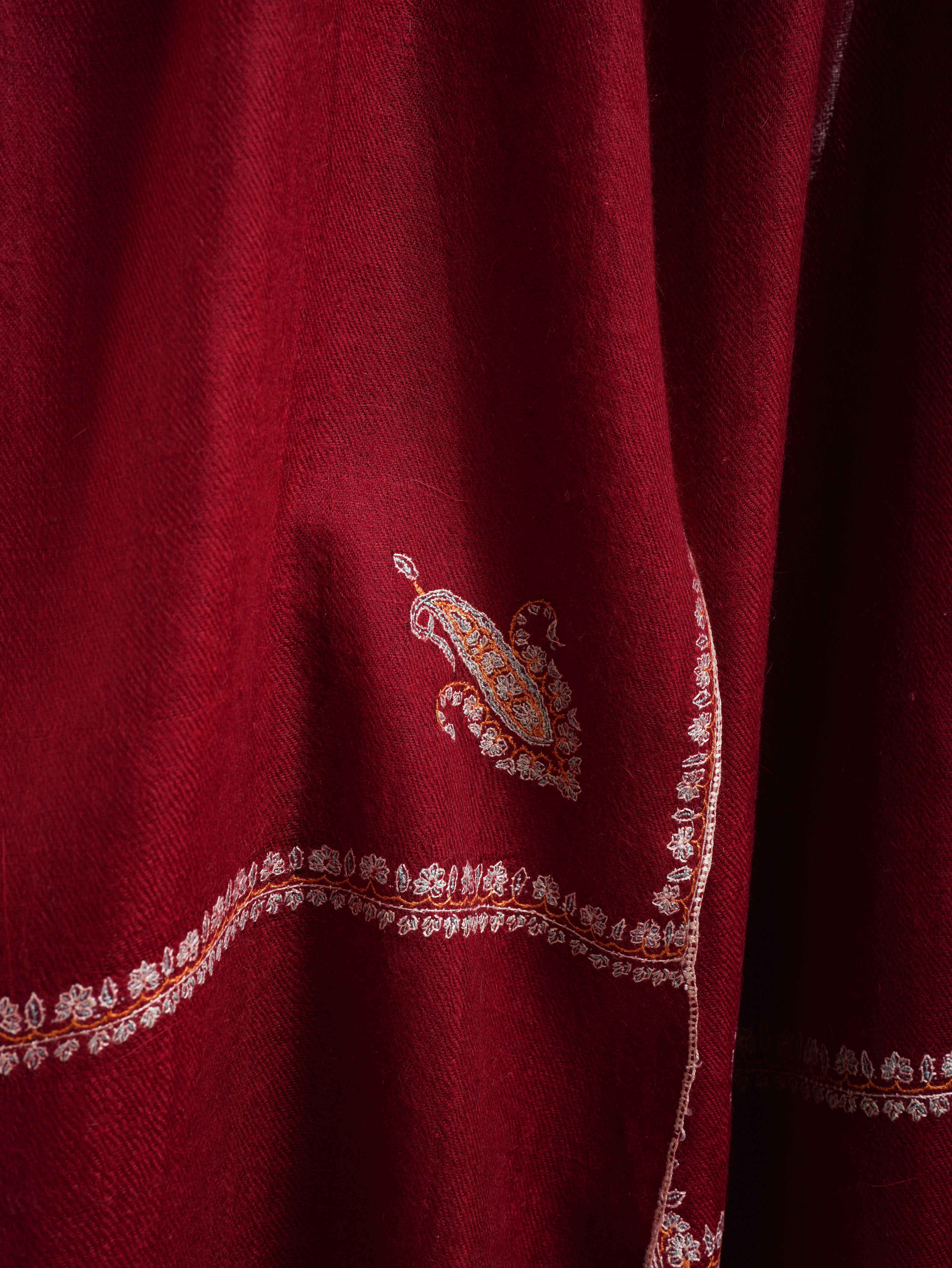 Red Minimalistic Embroidered Pure Pashmina Shawl
