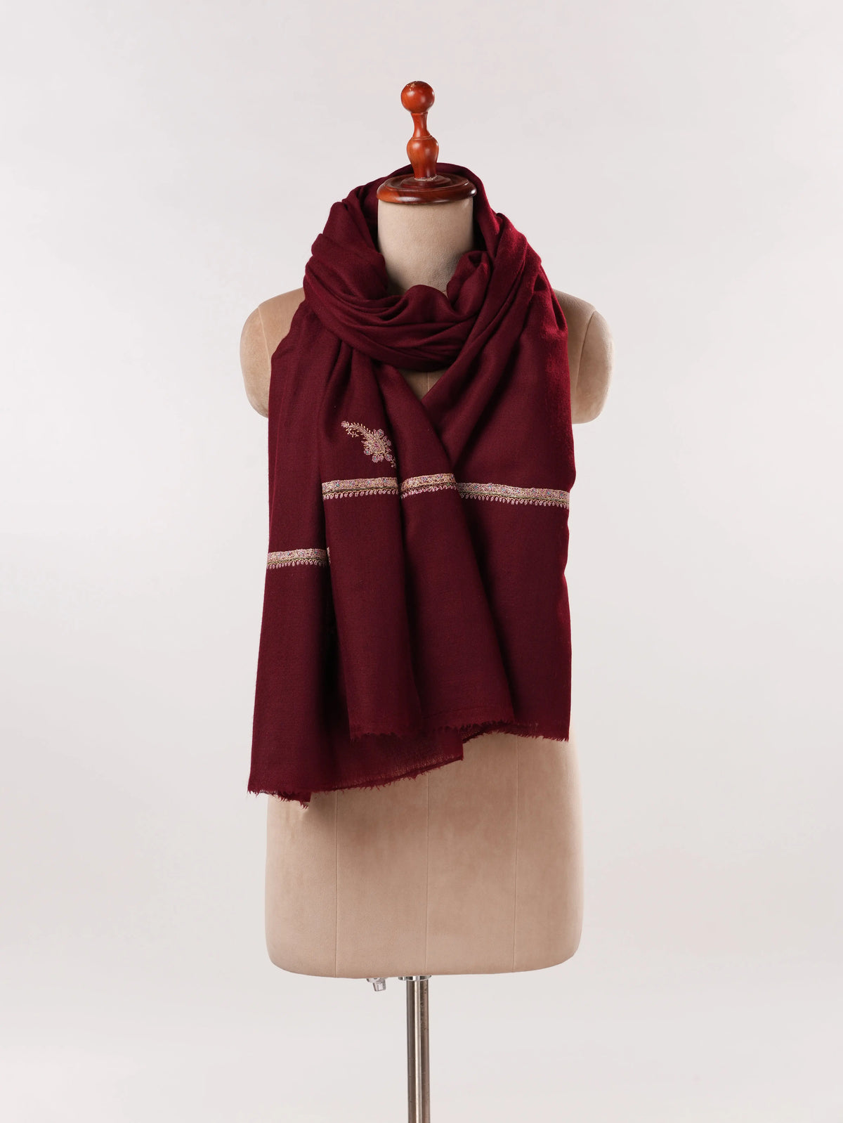 Handmade Burgundy Pashmina Shawl with Baildar Hand Embroidery Shahkaar.com