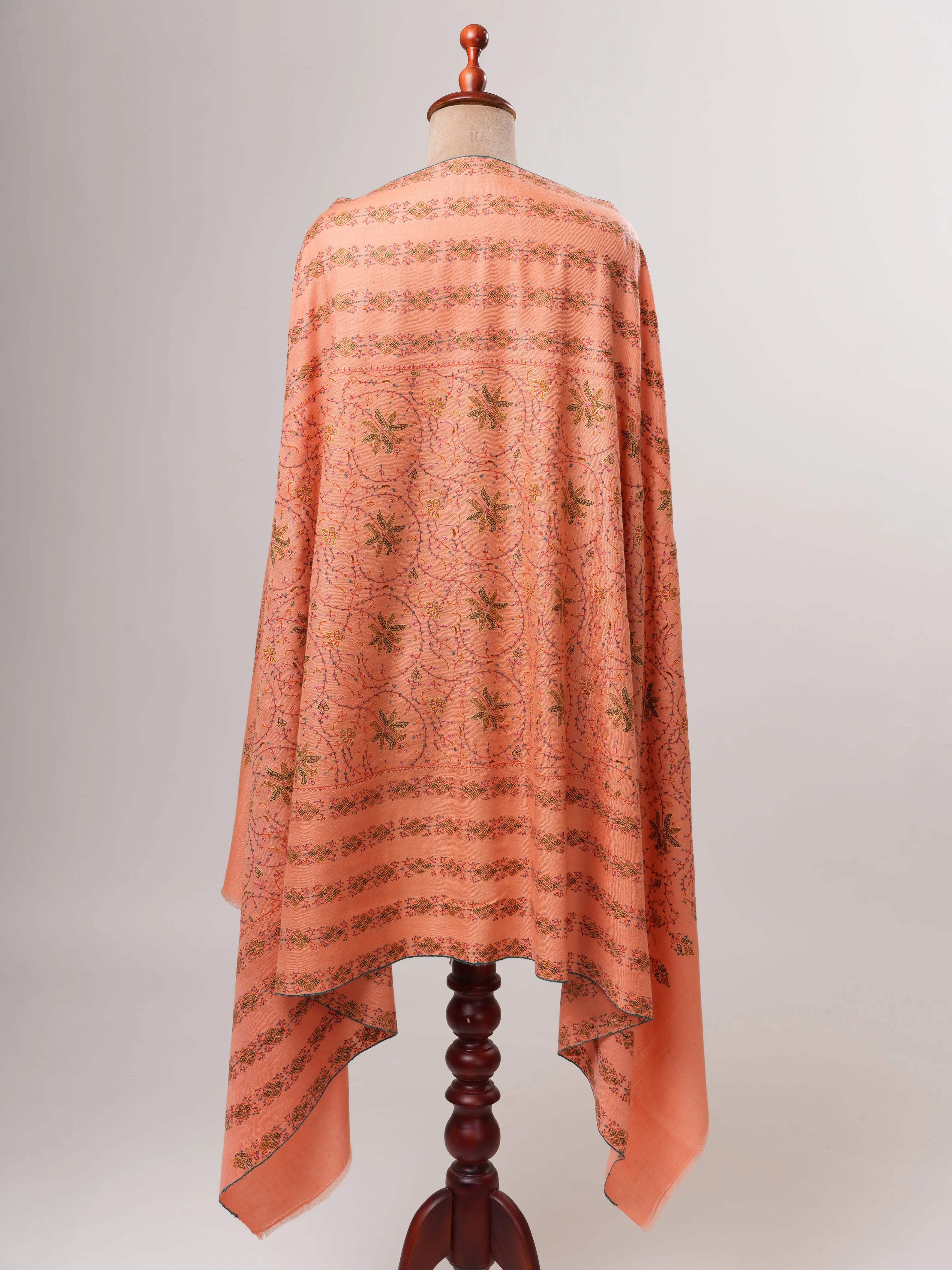 Peach Original Pashmina Shawl with Khatras Hand Embroidery Shahkaar