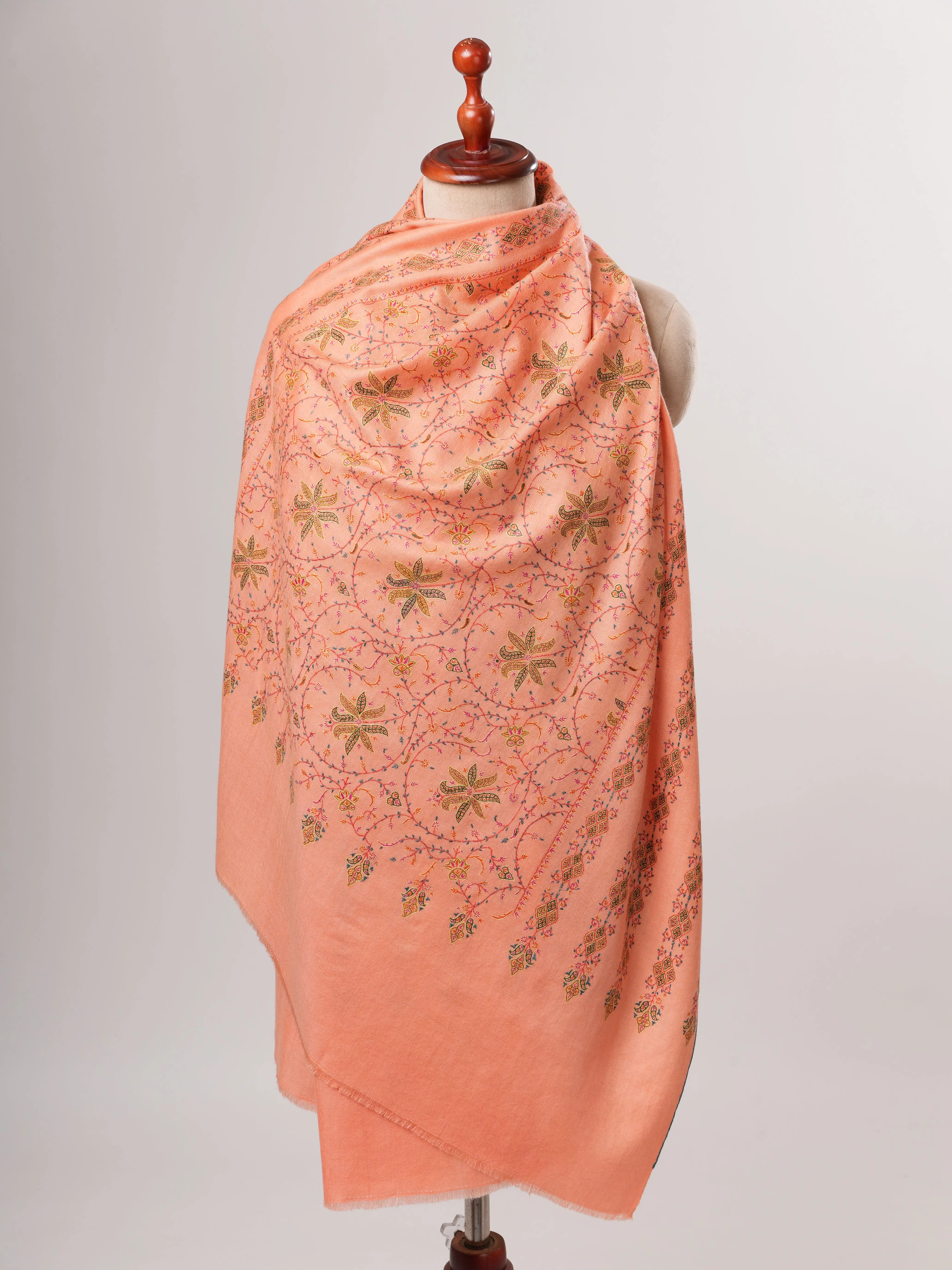 Peach Original Pashmina Shawl with Khatras Hand Embroidery Shahkaar