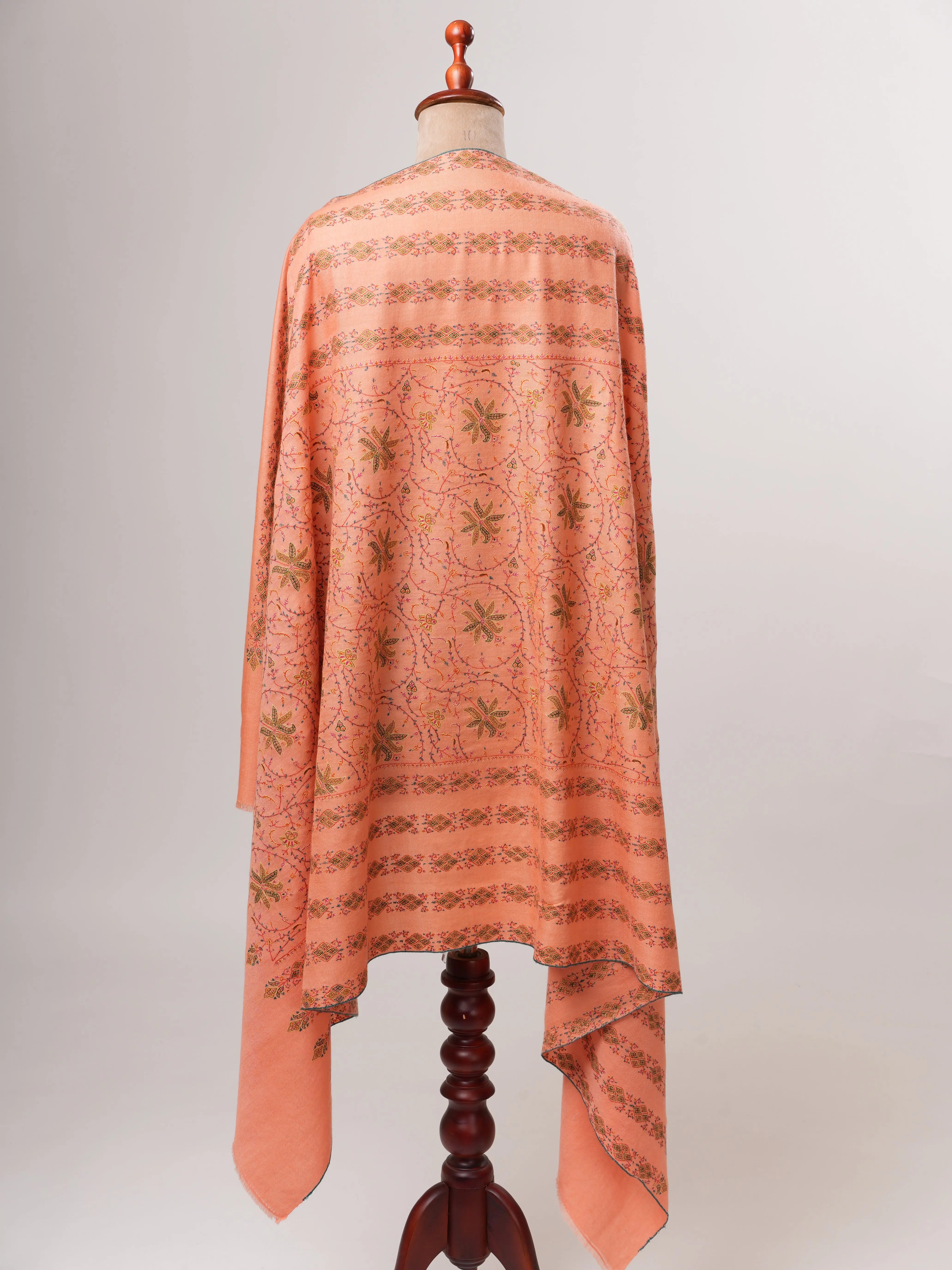 Peach Original Pashmina Shawl with Khatras Hand Embroidery Shahkaar