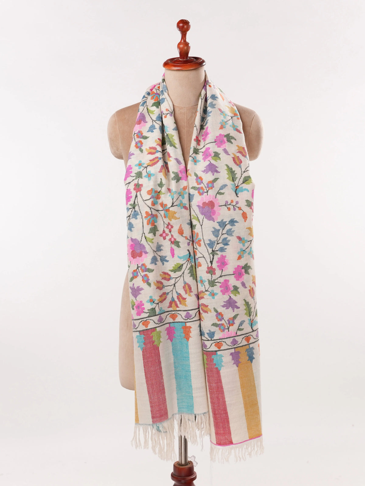 Lightweight Natural White Handwoven Kani Cashmere Scarf