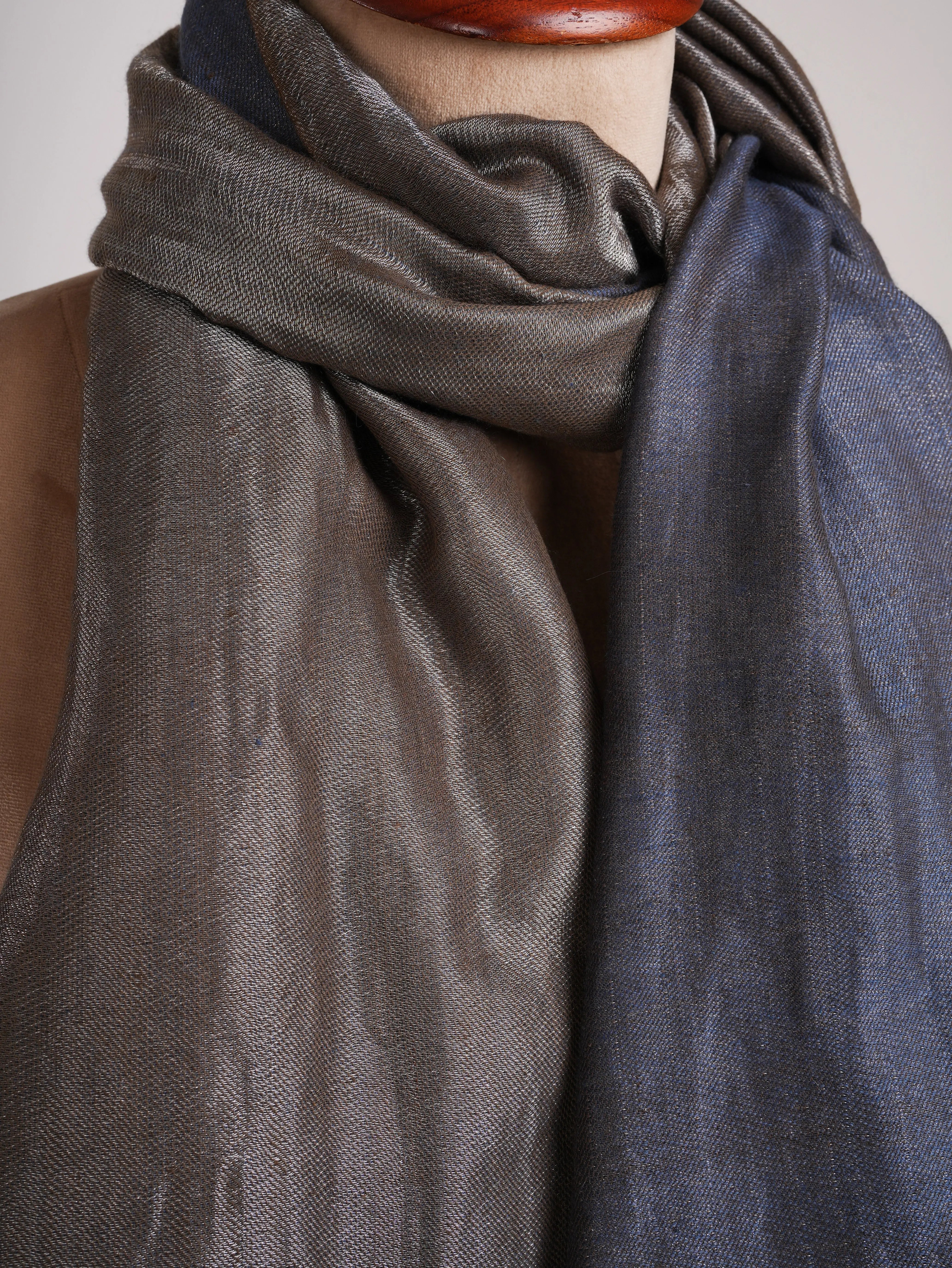 Blue and Gold Dualshade Soft Cashmere Scarf Shahkaar