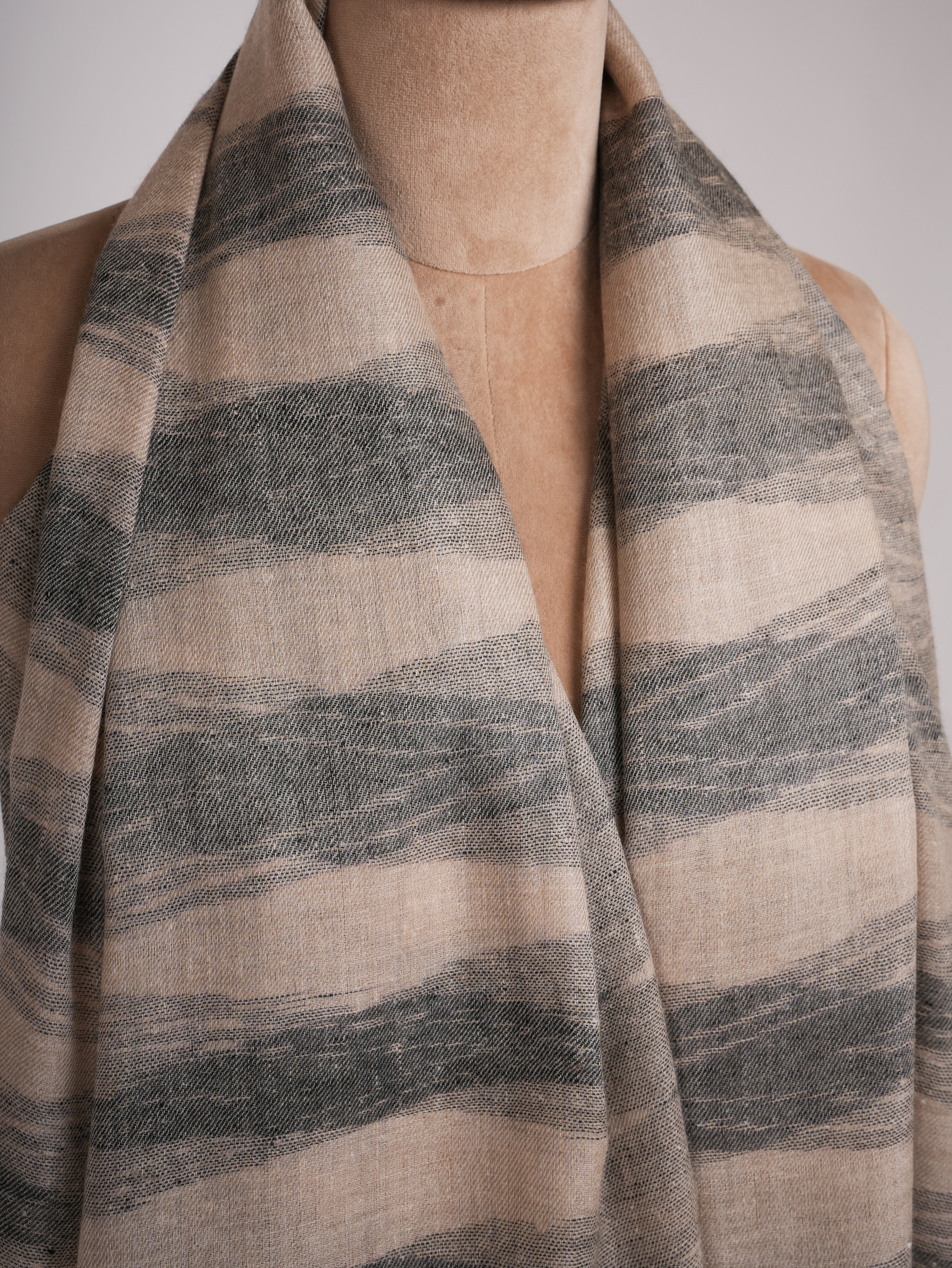 Black and Beige Lightweight Authentic Pashmina Shawl