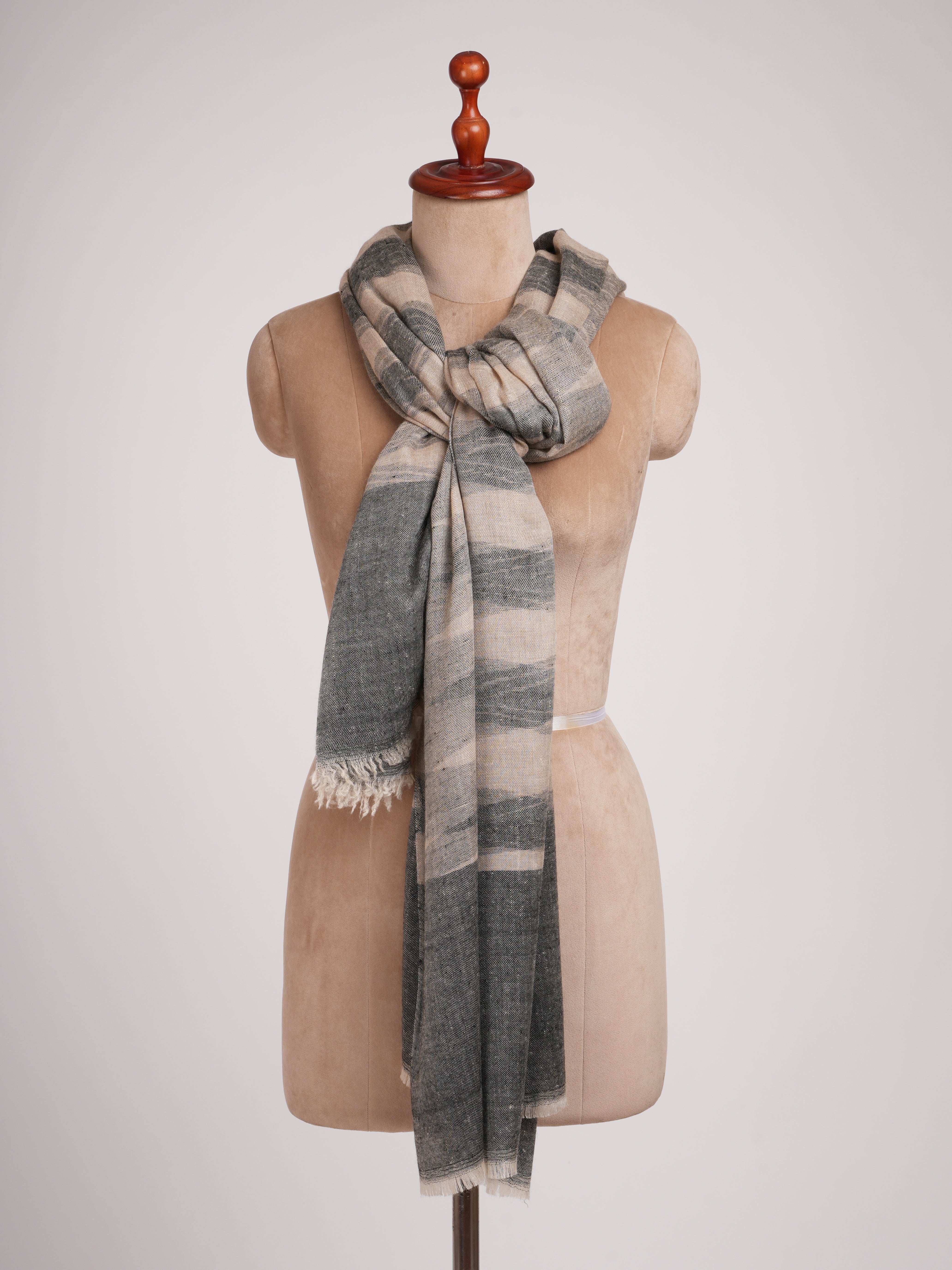 Black and Beige Lightweight Authentic Pashmina Shawl
