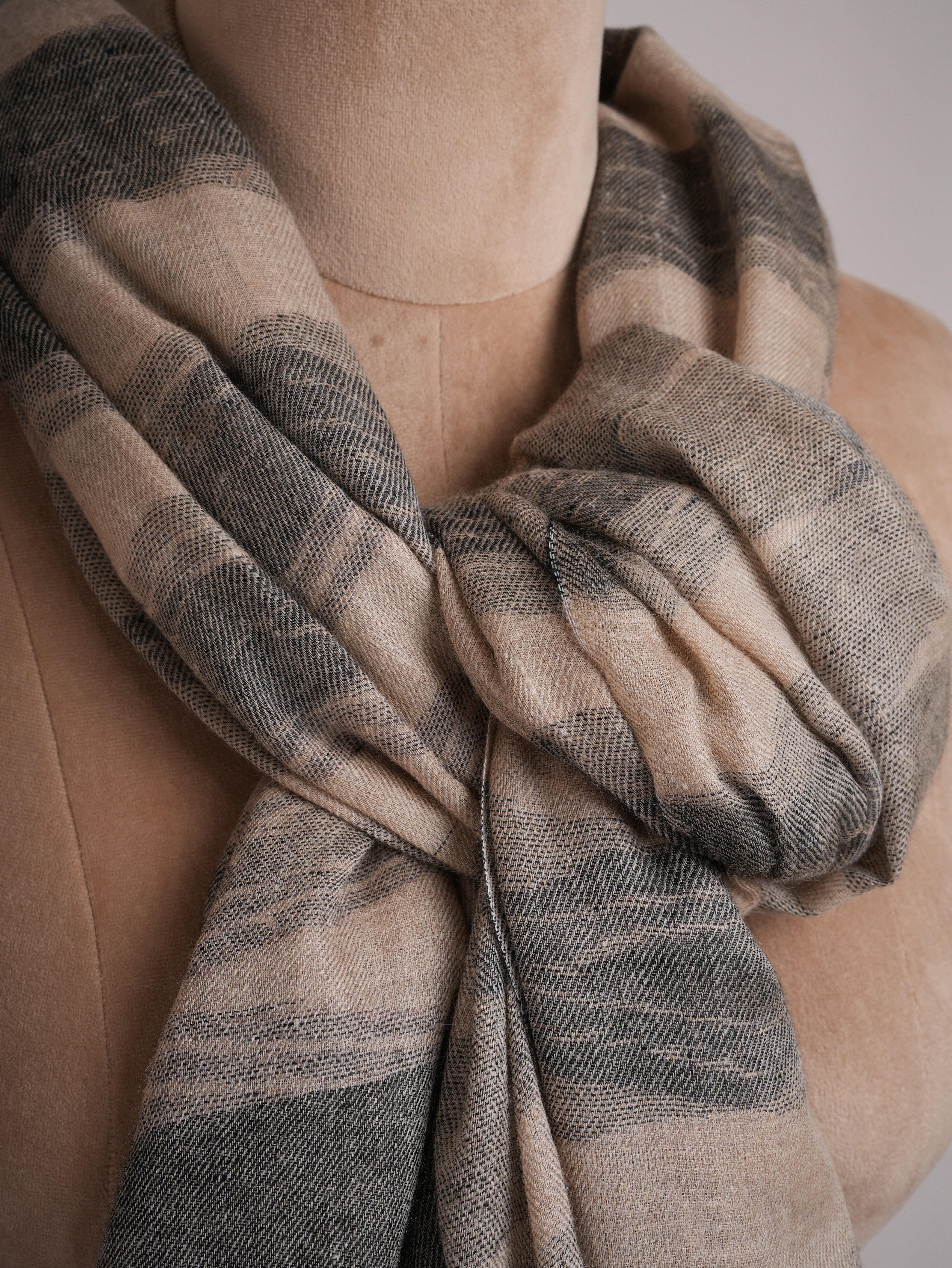 Black and Beige Lightweight Authentic Pashmina Shawl