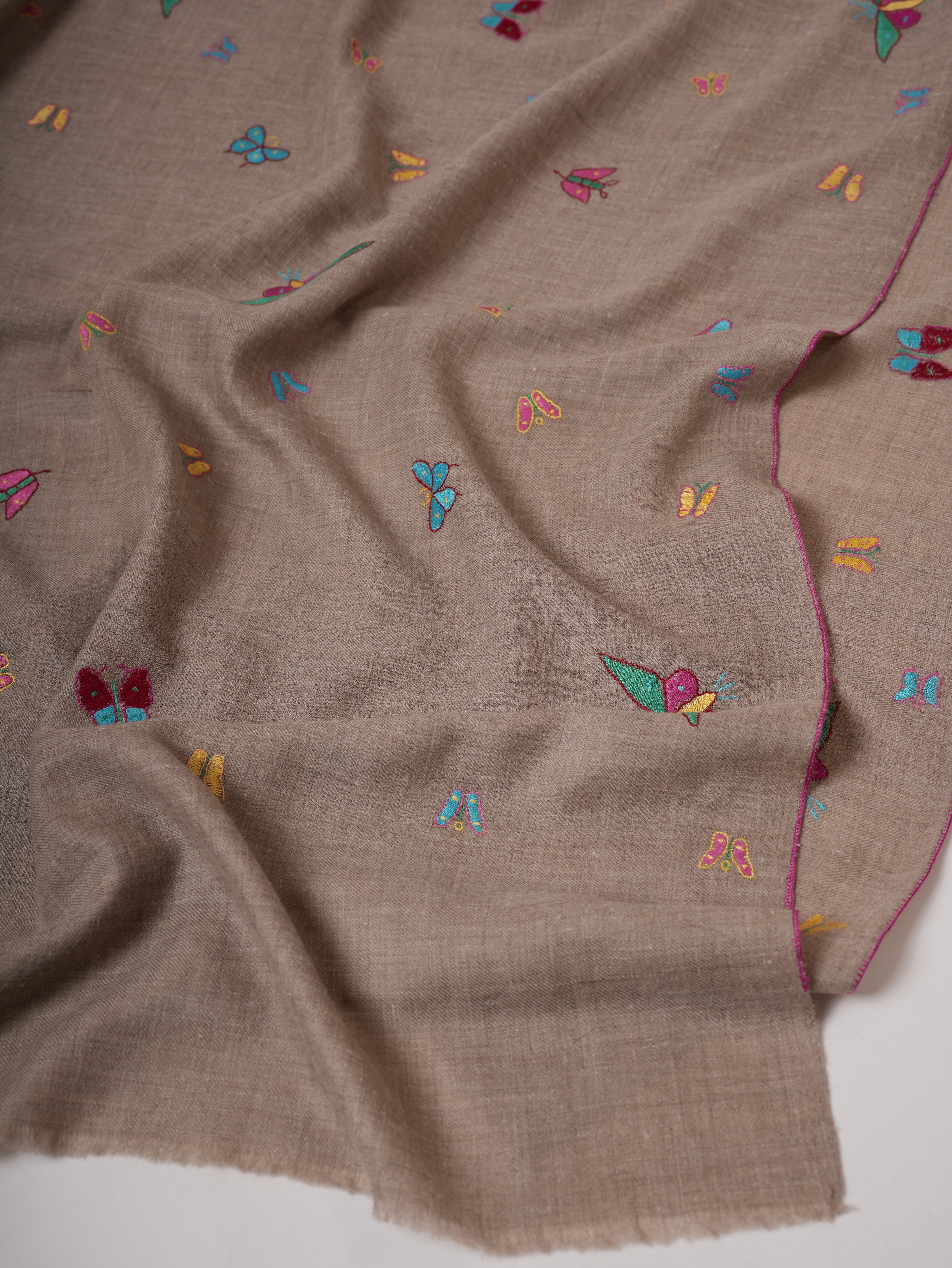 Hand Embroidered Butterfly Motif Indian Pashmina Shawl Shahkaar