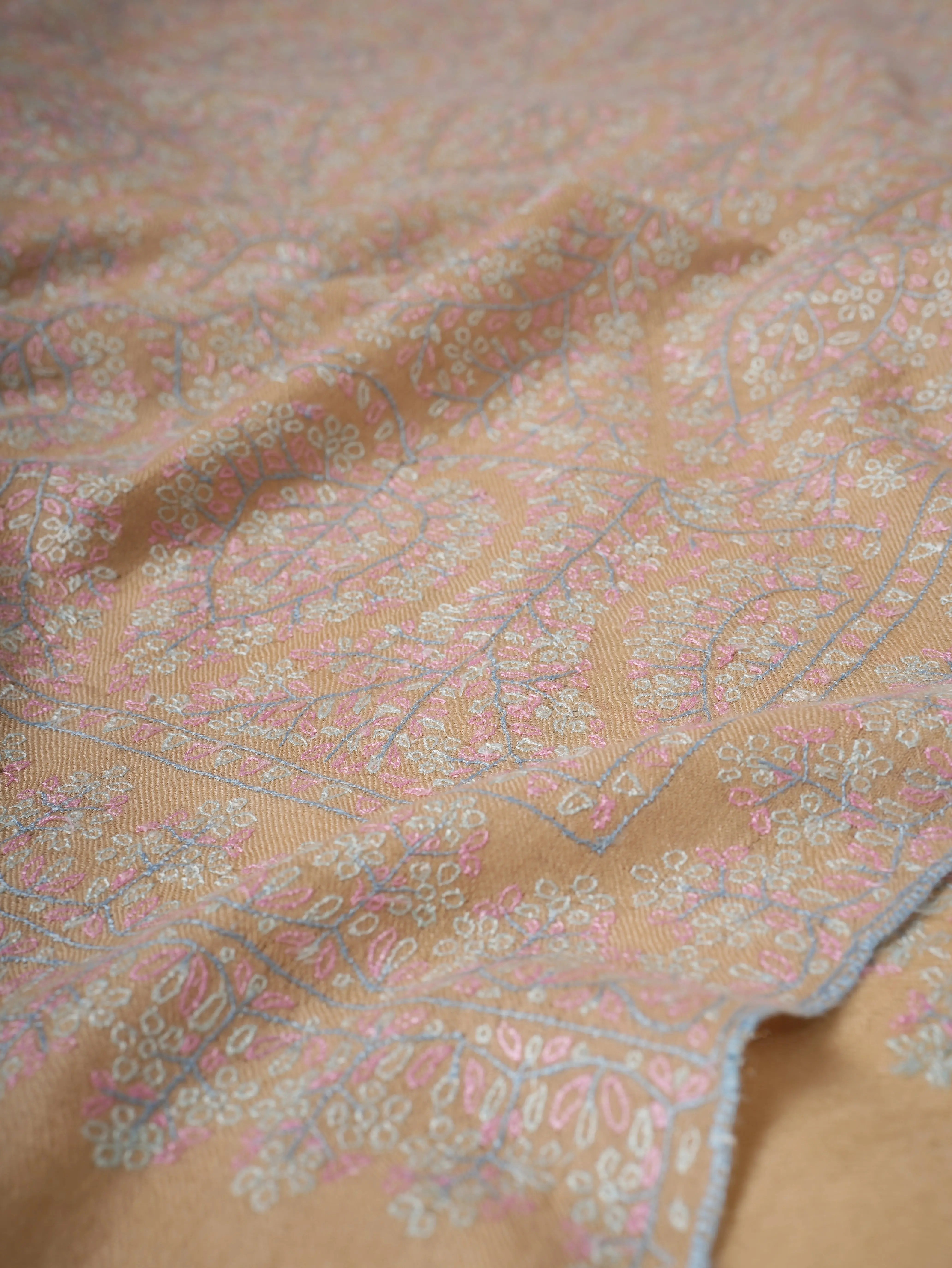 Cream Authentic Kashmiri Pashmina Shawl with Sozni Embroidery Shahkaar