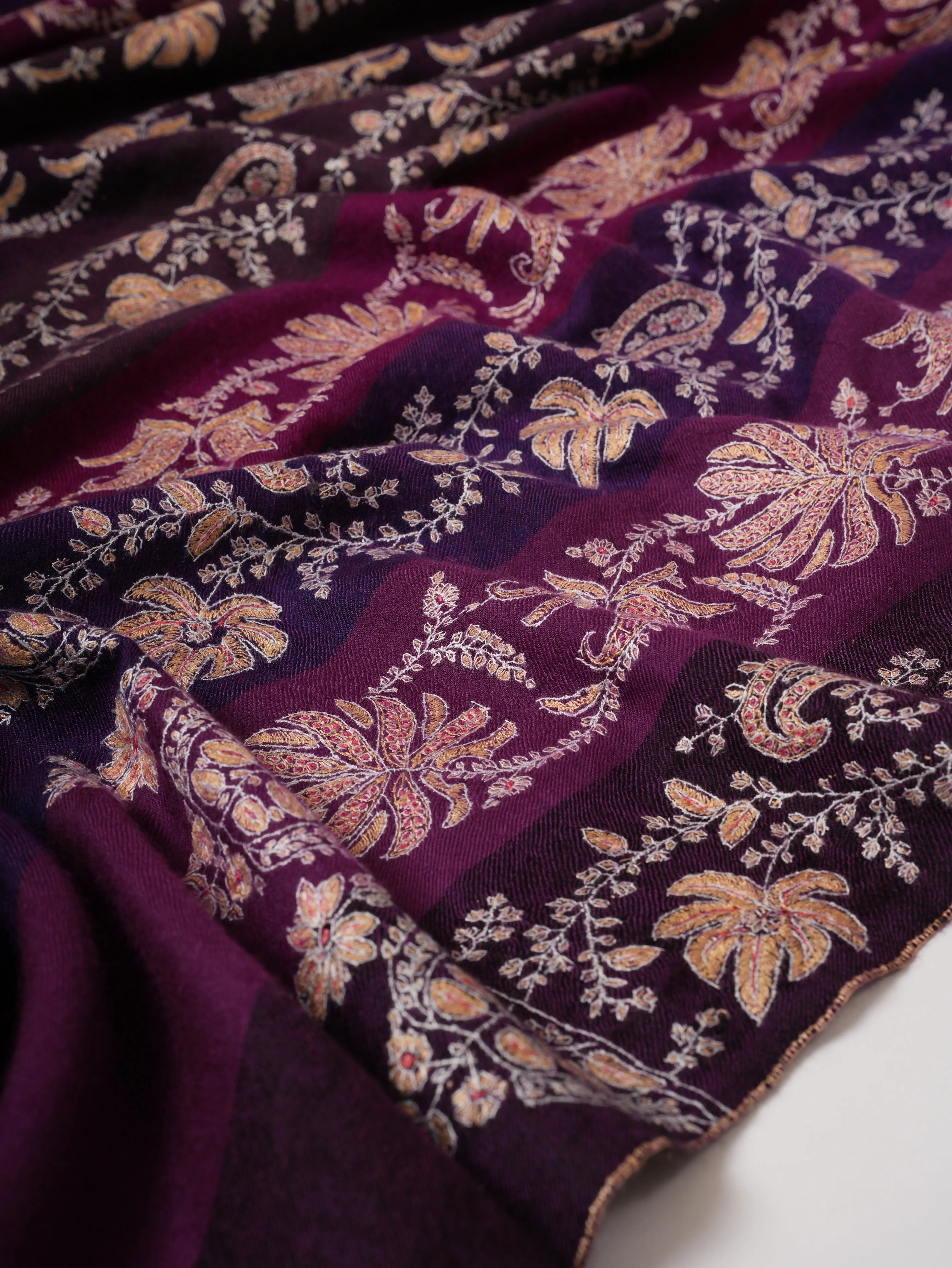 Khatras Authentic Pashmina Shawl with Fine Needlework Embroidery Shahkaar