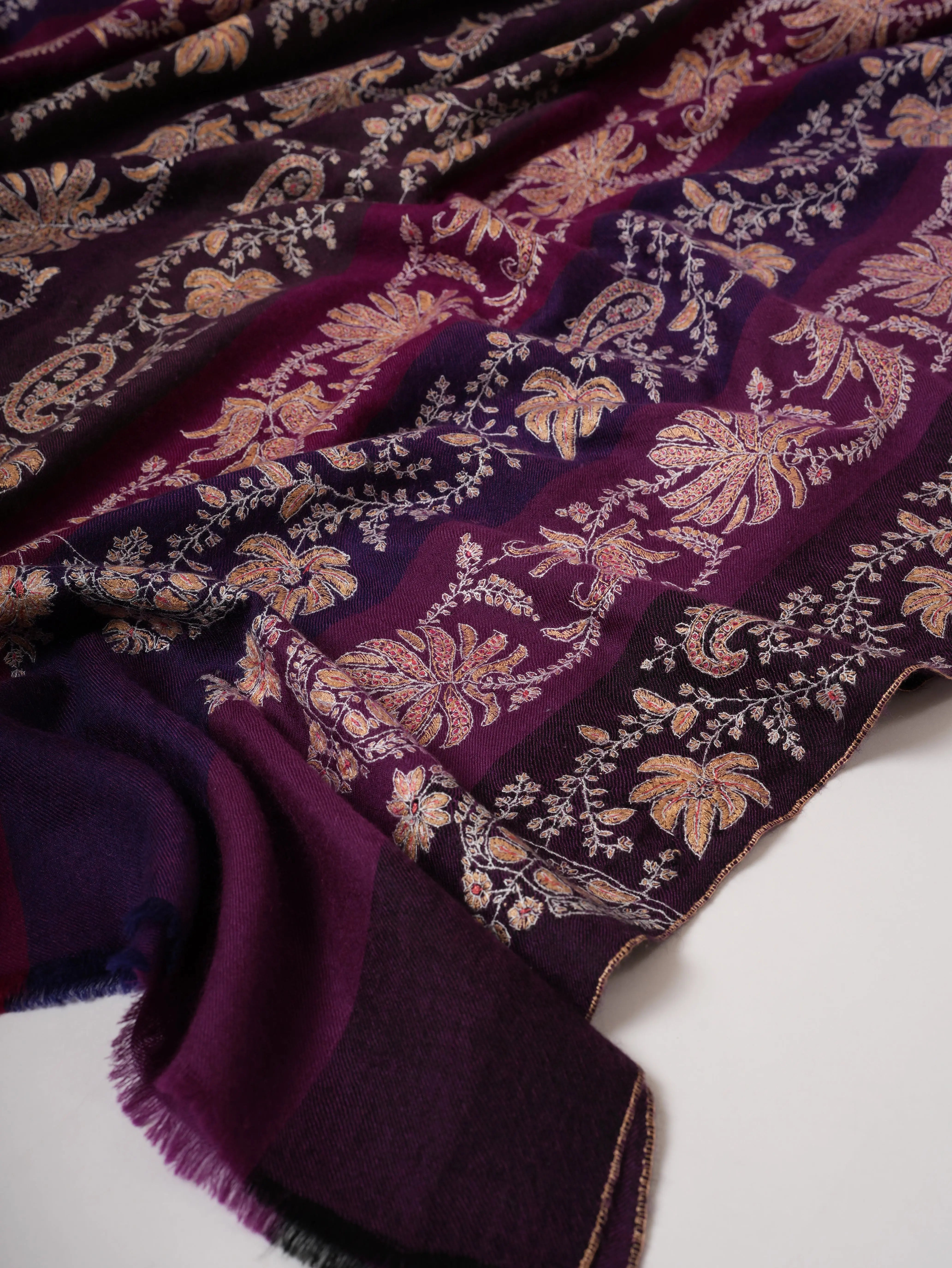 Khatras Authentic Pashmina Shawl with Fine Needlework Embroidery Shahkaar