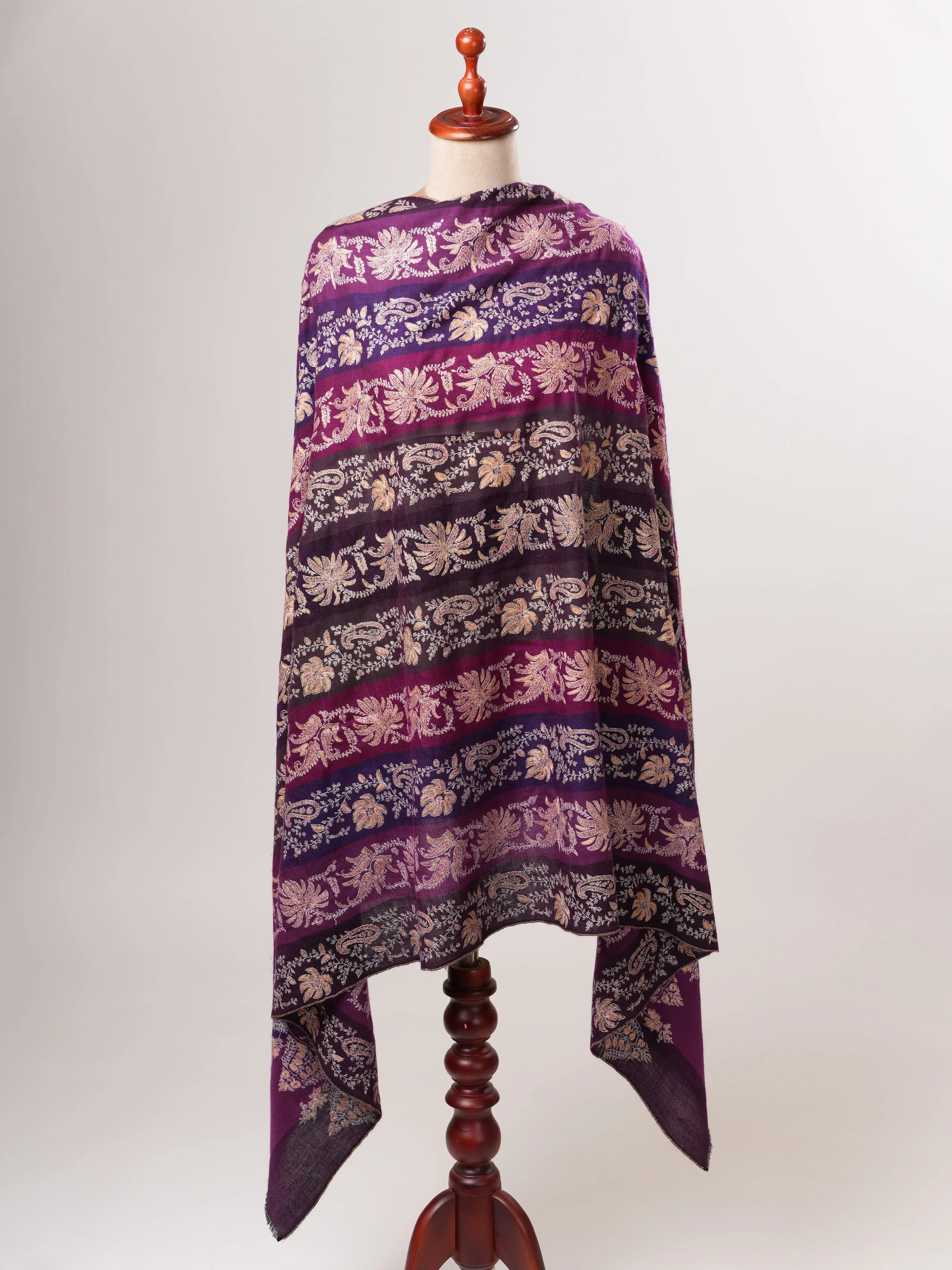 Khatras Authentic Pashmina Shawl with Fine Needlework Embroidery Shahkaar