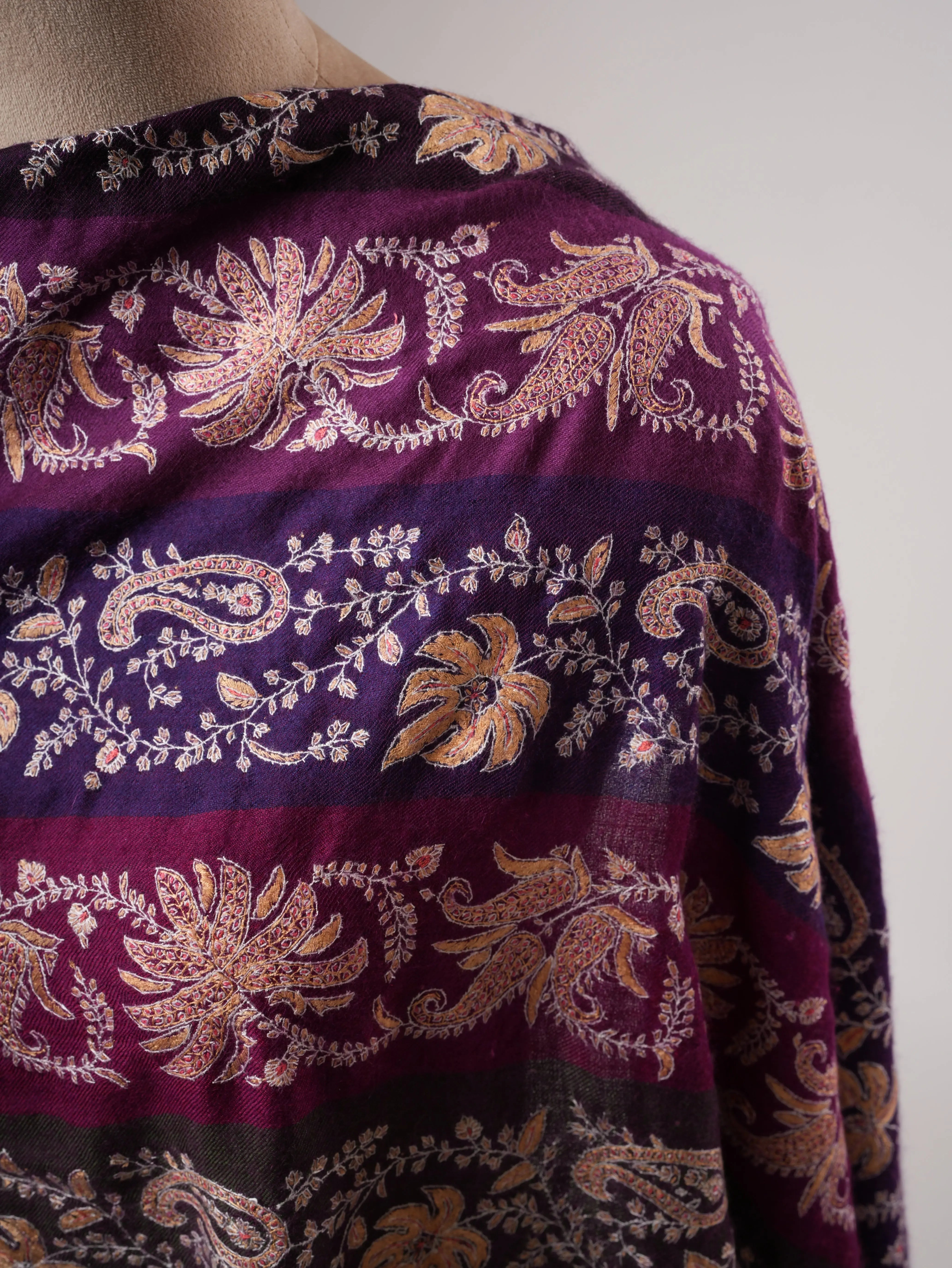 Khatras Authentic Pashmina Shawl with Fine Needlework Embroidery Shahkaar