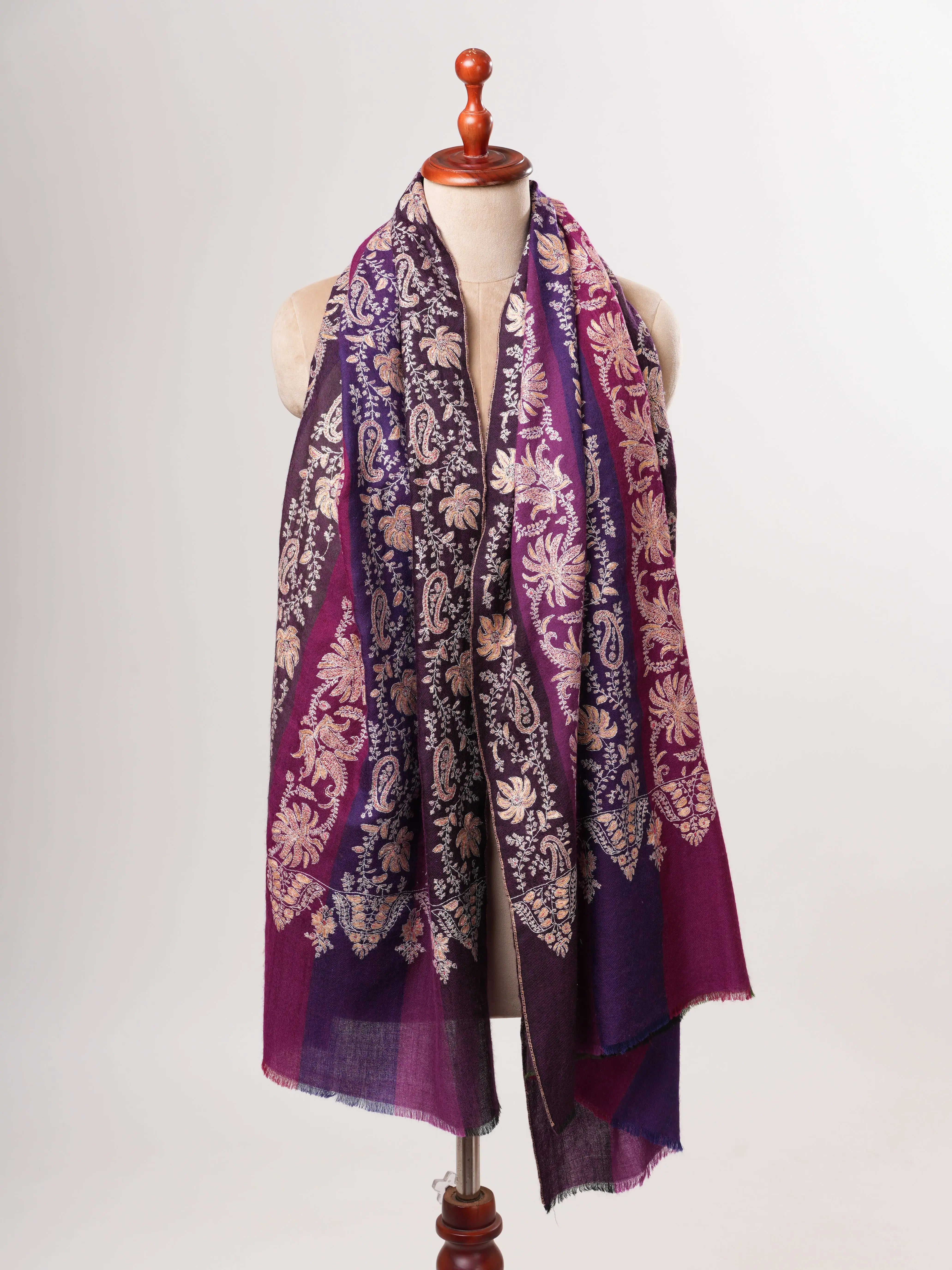 Khatras Authentic Pashmina Shawl with Fine Needlework Embroidery Shahkaar