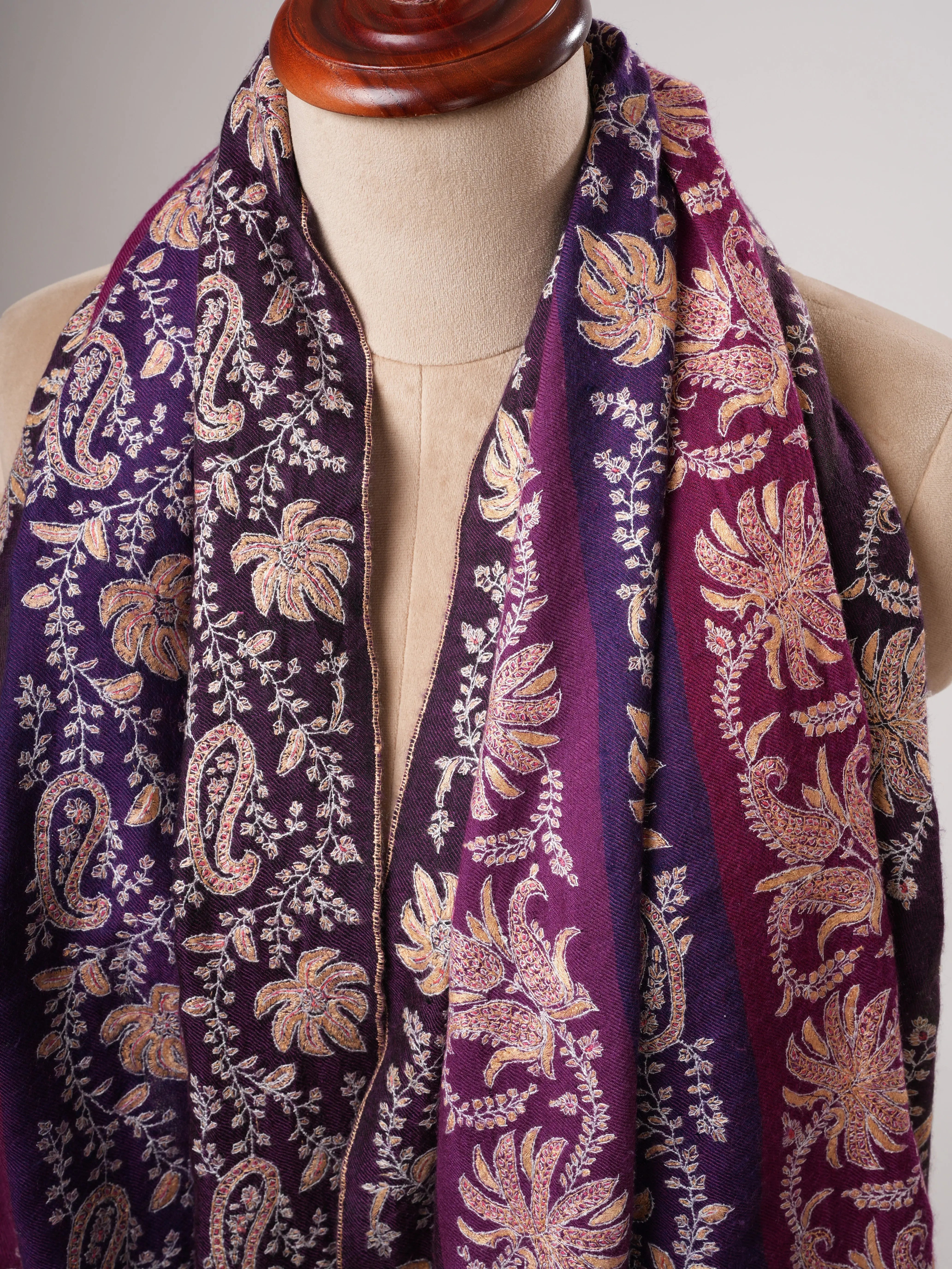 Khatras Authentic Pashmina Shawl with Fine Needlework Embroidery Shahkaar