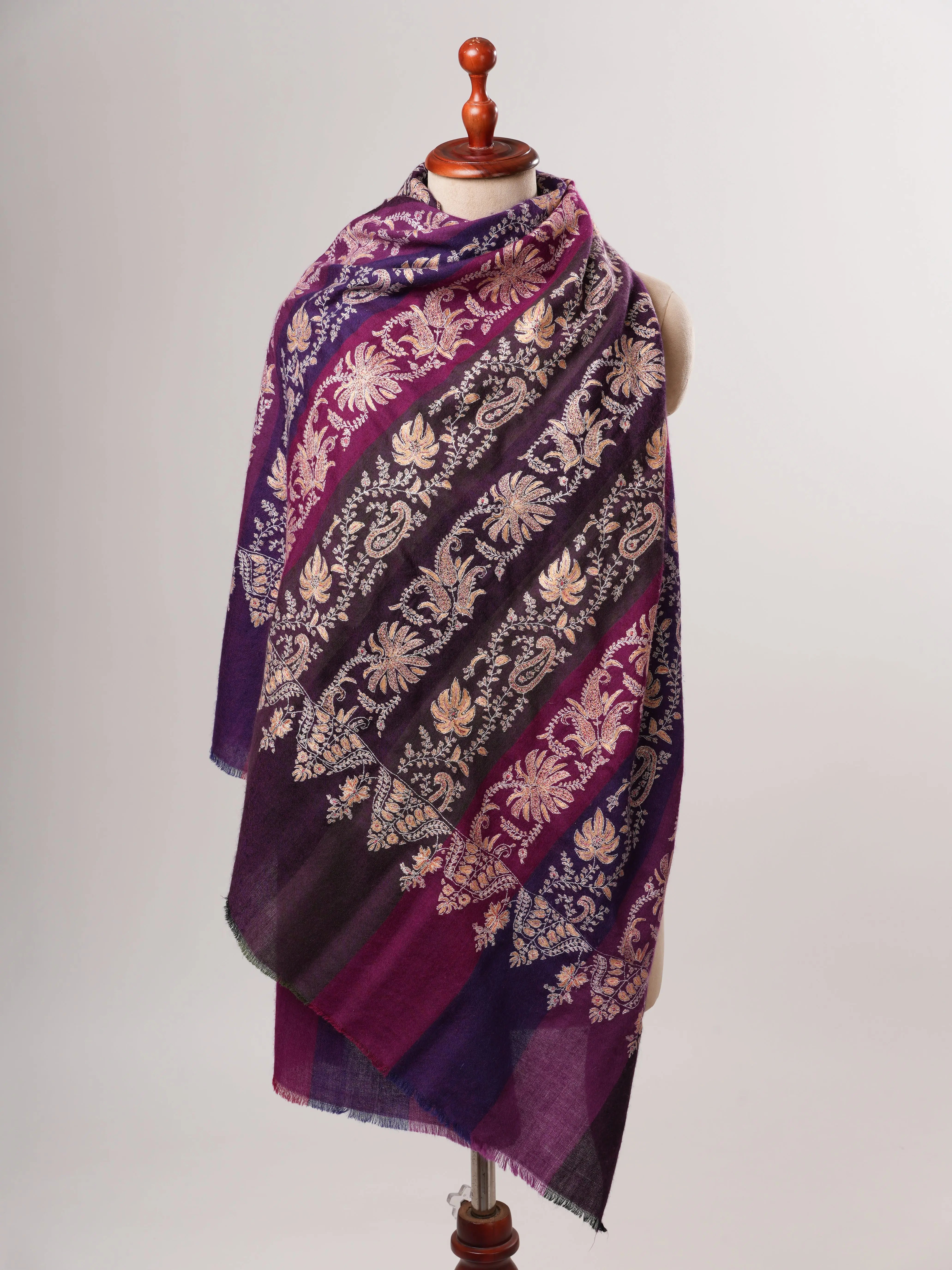 Khatras Authentic Pashmina Shawl with Fine Needlework Embroidery Shahkaar