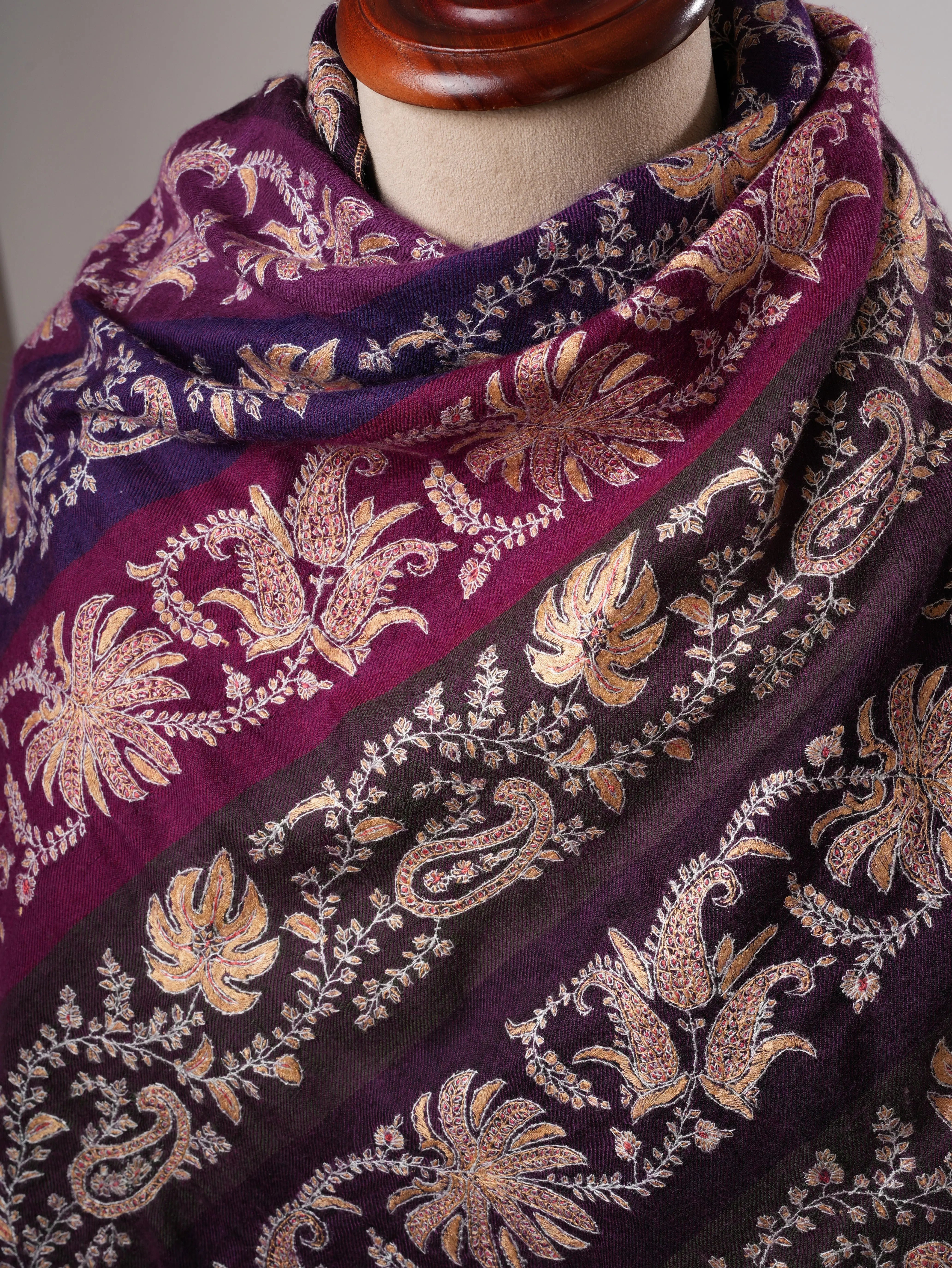 Khatras Authentic Pashmina Shawl with Fine Needlework Embroidery Shahkaar