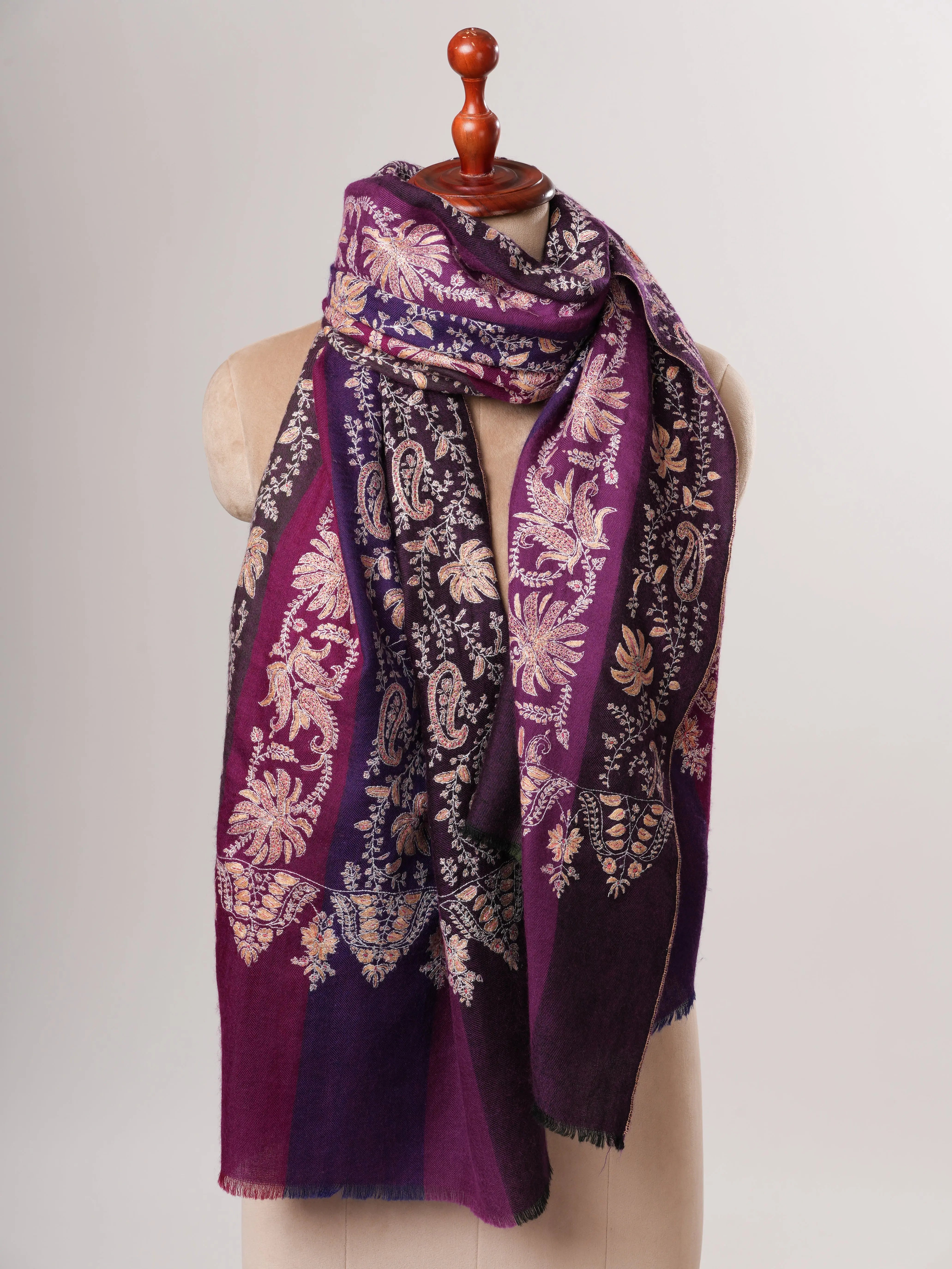 Khatras Authentic Pashmina Shawl with Fine Needlework Embroidery Shahkaar