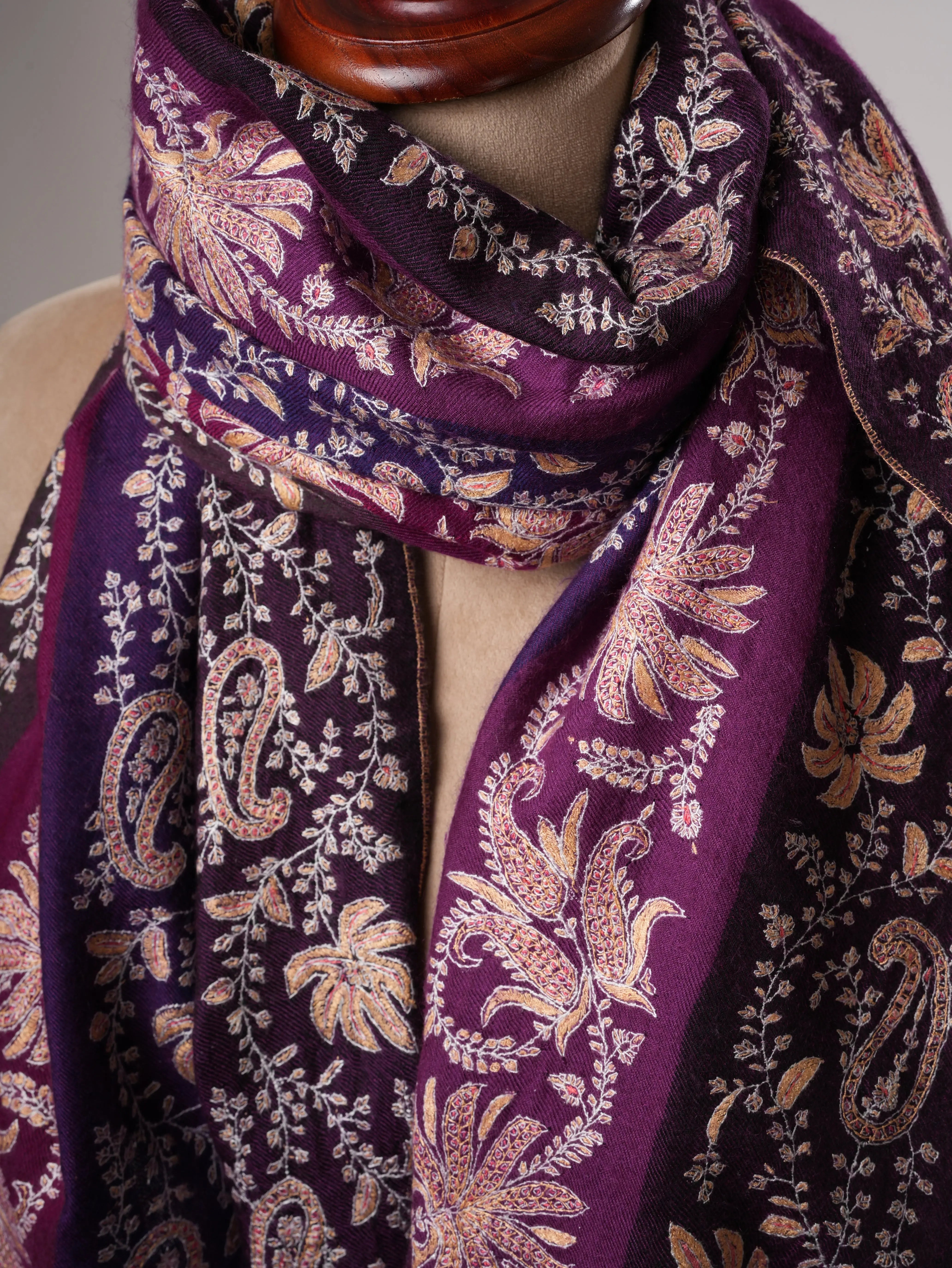 Khatras Authentic Pashmina Shawl with Fine Needlework Embroidery Shahkaar