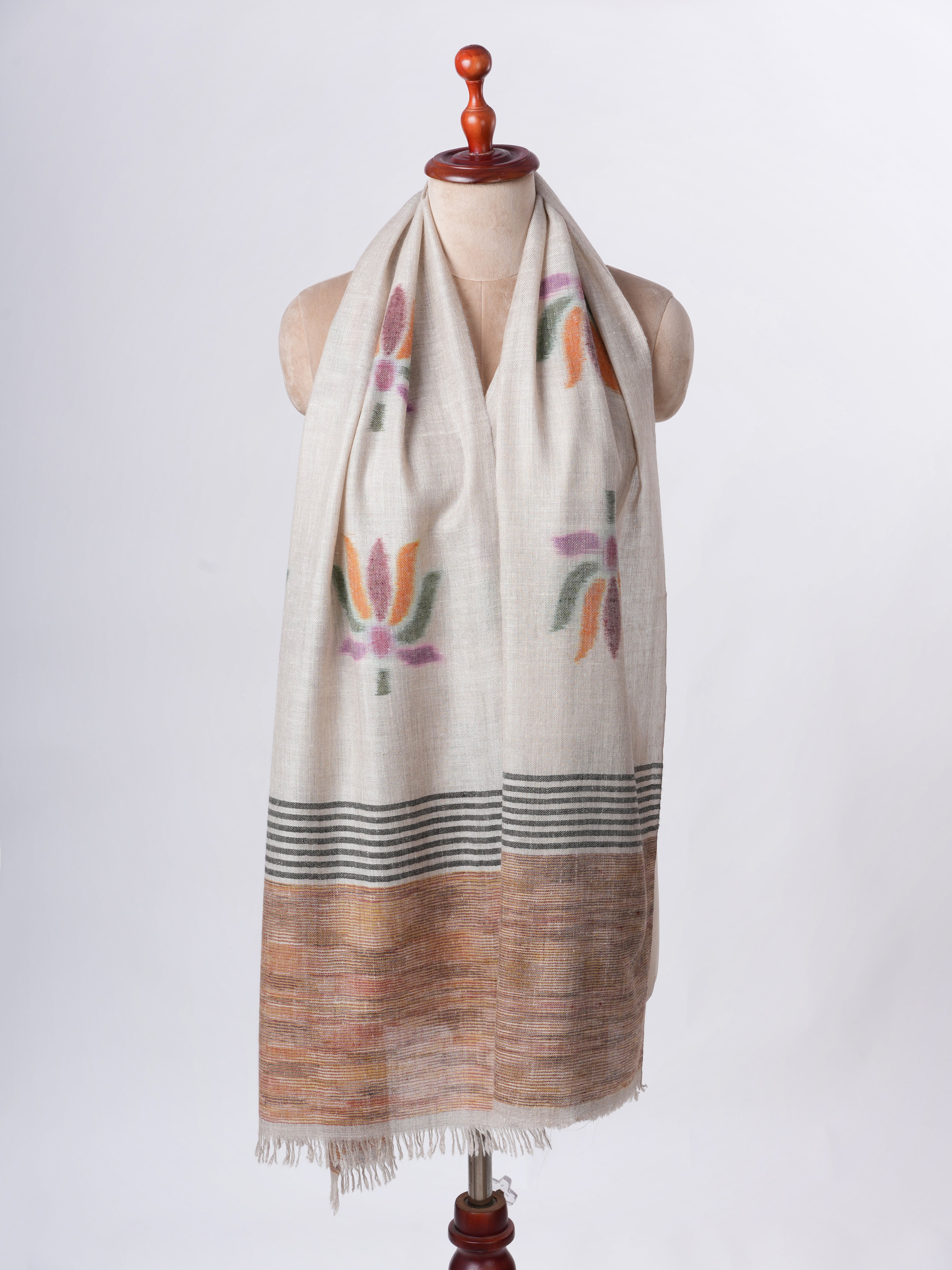 Lotus Flower Ikat Baby Soft Pure Cashmere Scarf – Handwoven Authentic