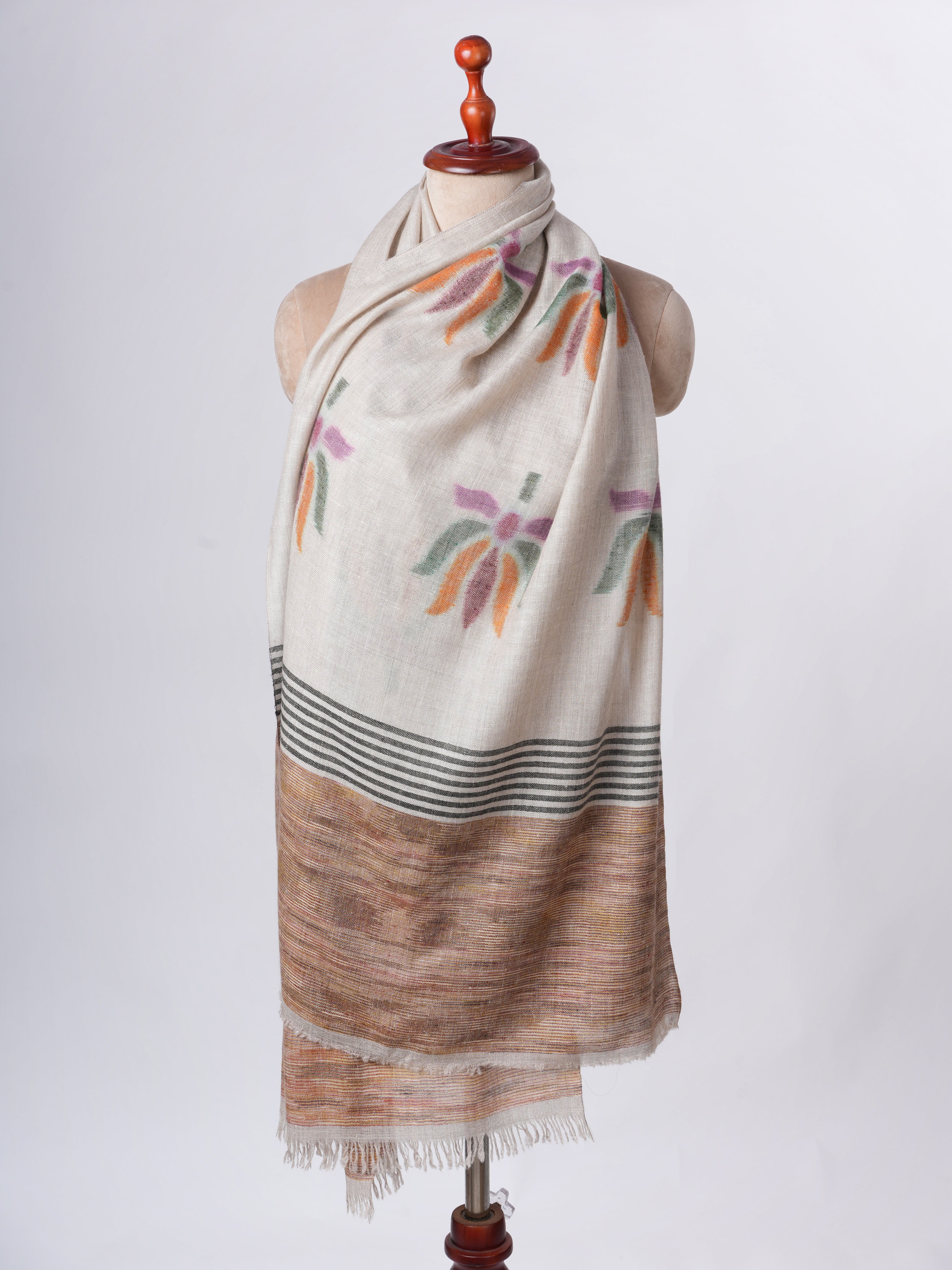 Lotus Flower Ikat Baby Soft Pure Cashmere Scarf – Handwoven Authentic