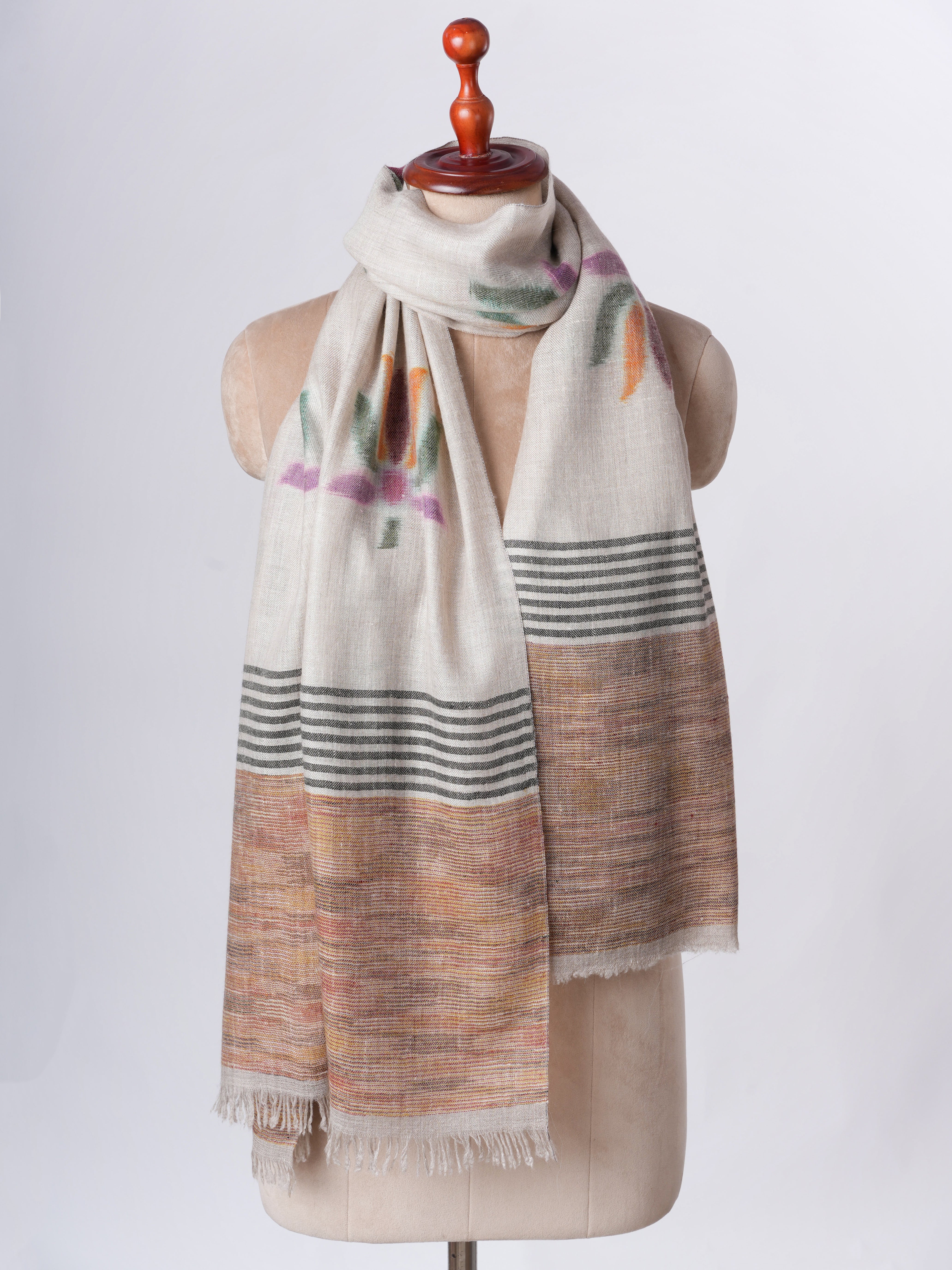 Lotus Flower Ikat Baby Soft Pure Cashmere Scarf – Handwoven Authentic