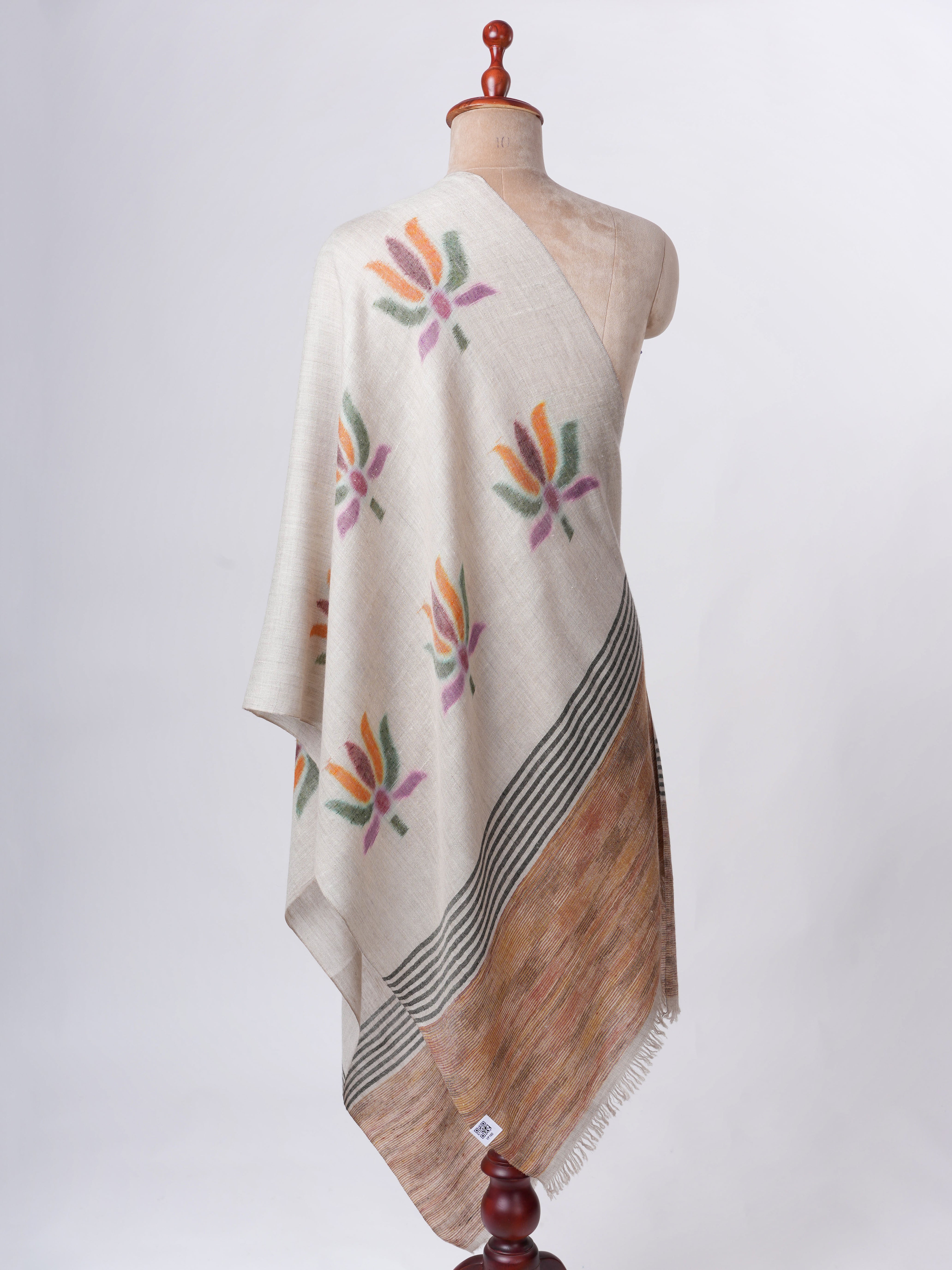 Lotus Flower Ikat Baby Soft Pure Cashmere Scarf – Handwoven Authentic