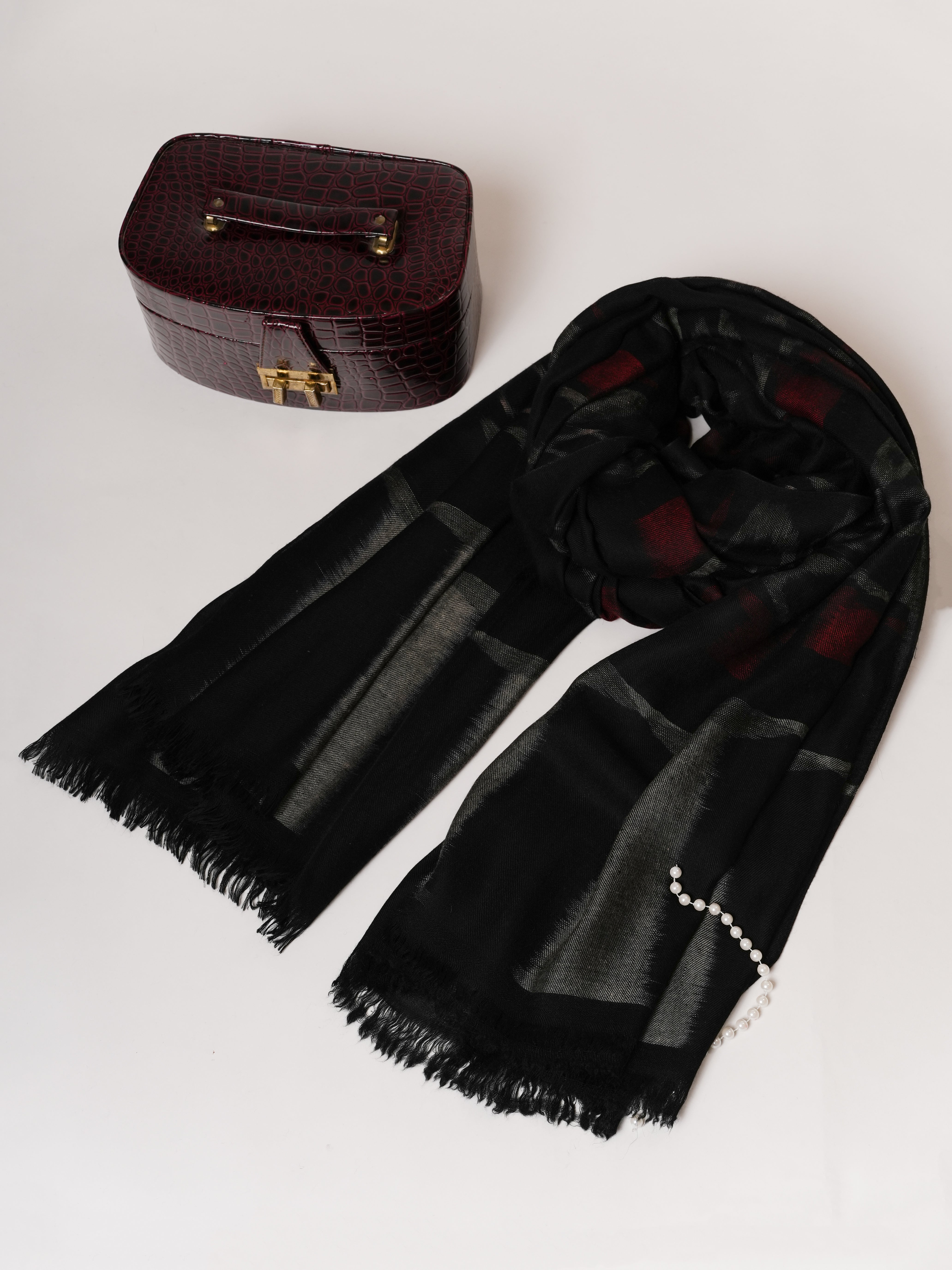 Handloomed Ikat Black Oversized Pashmina Shawl Shahkaar