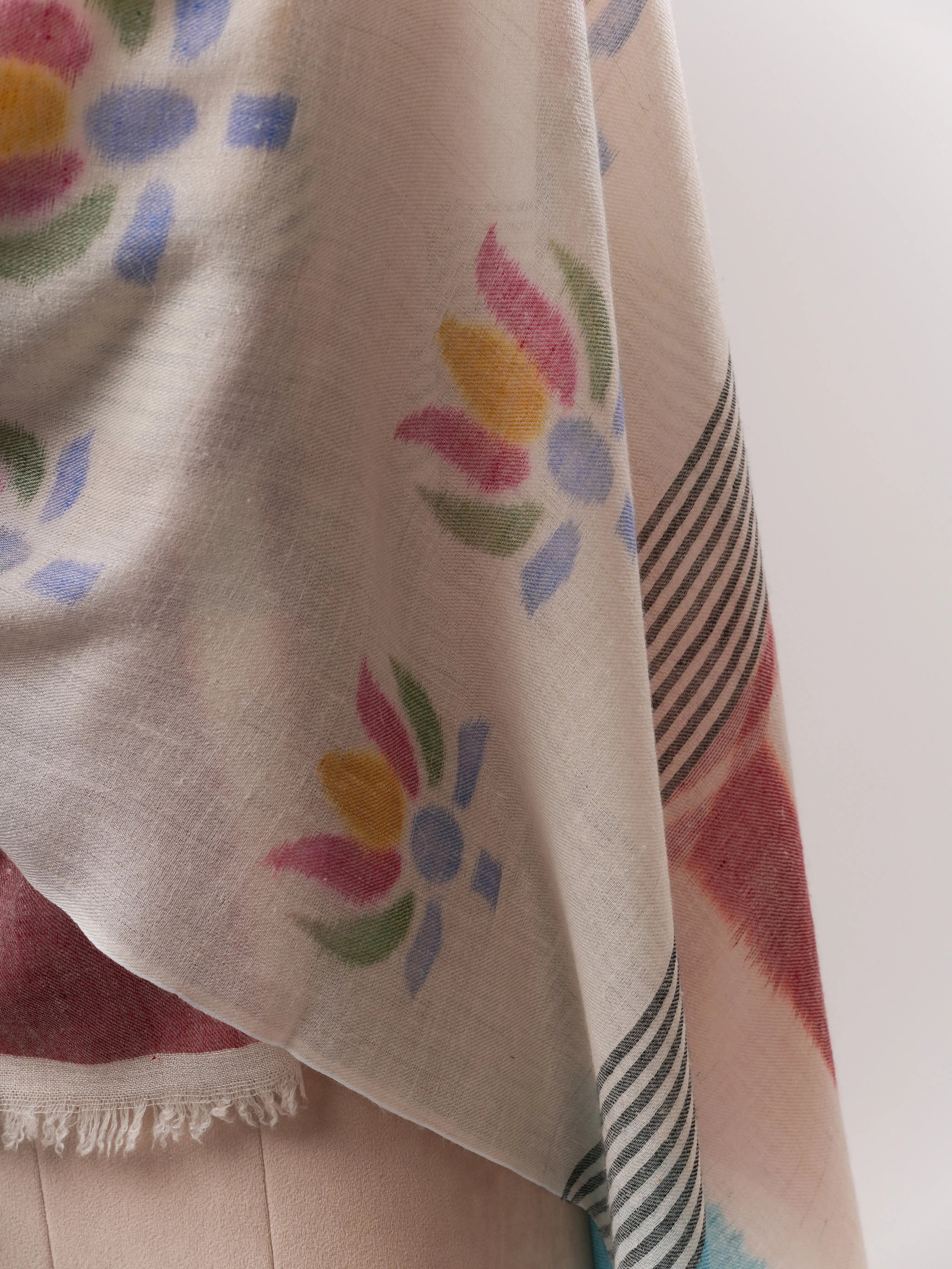 Artisan Crafted Pure Pashmina Shawl with Ikat Floral Motifs Shahkaar