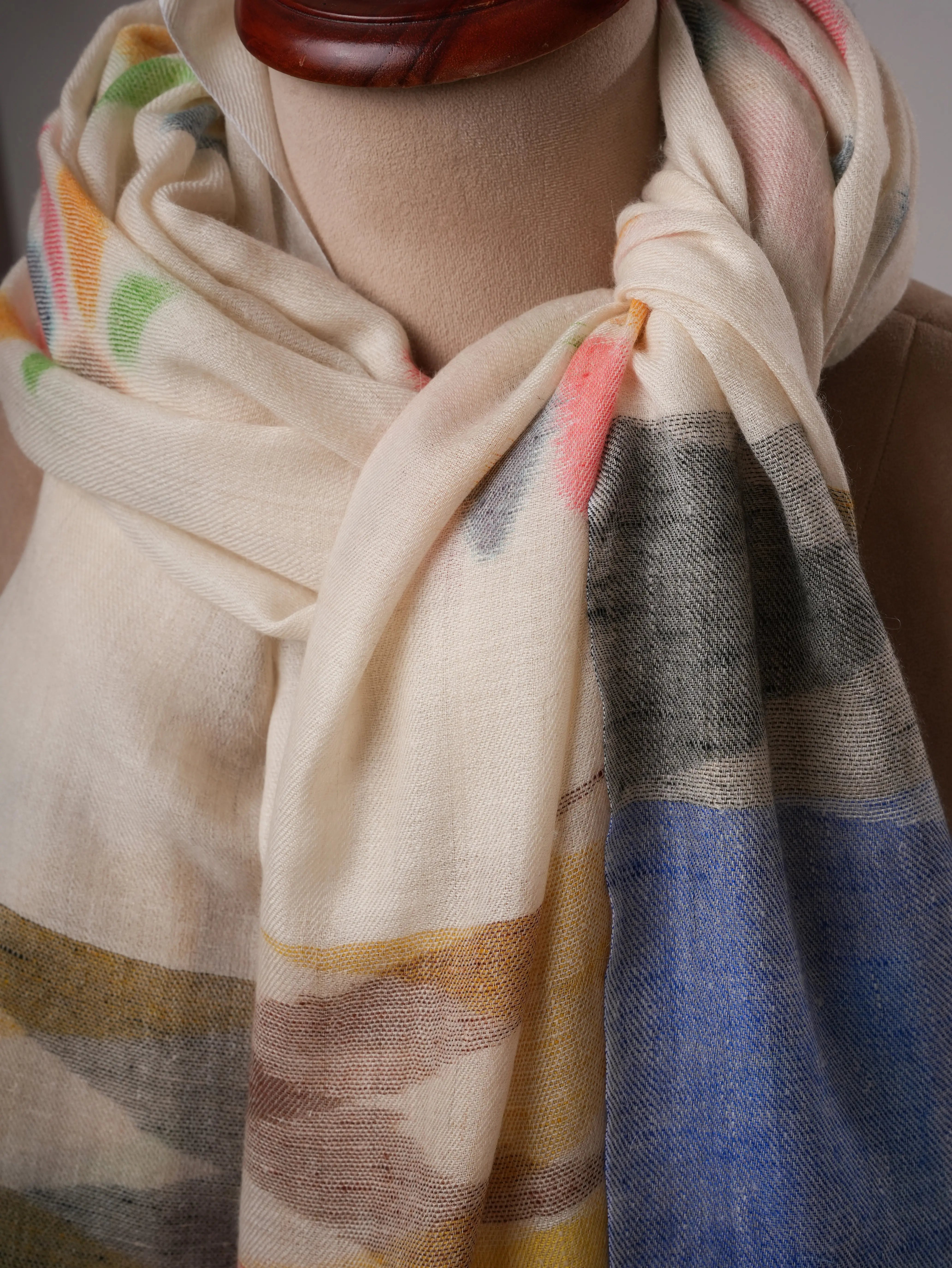 Handwoven Ikat Pashmina Shawl with Floral Motifs Shahkaar