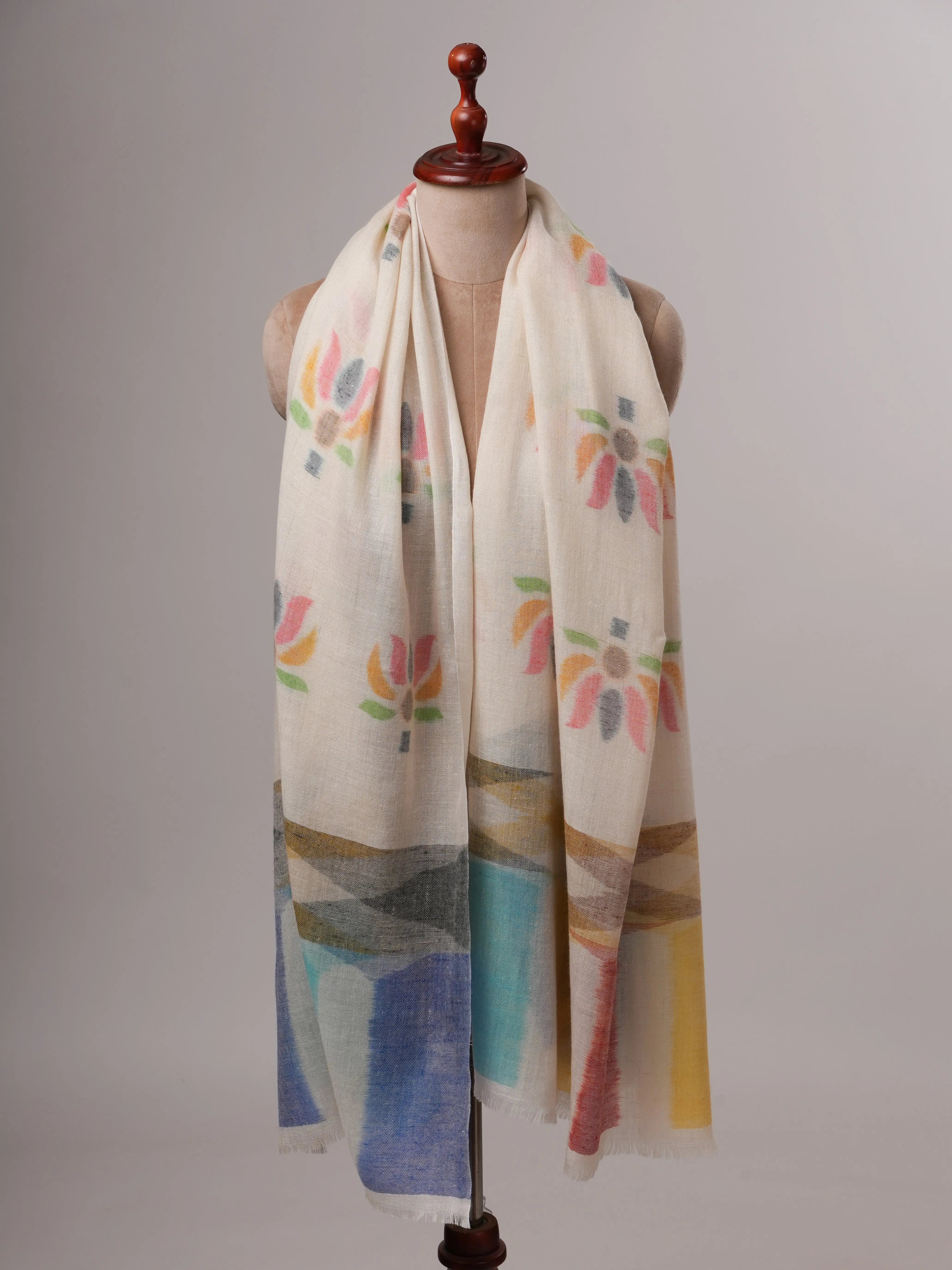 Handwoven Ikat Pashmina Shawl with Floral Motifs Shahkaar