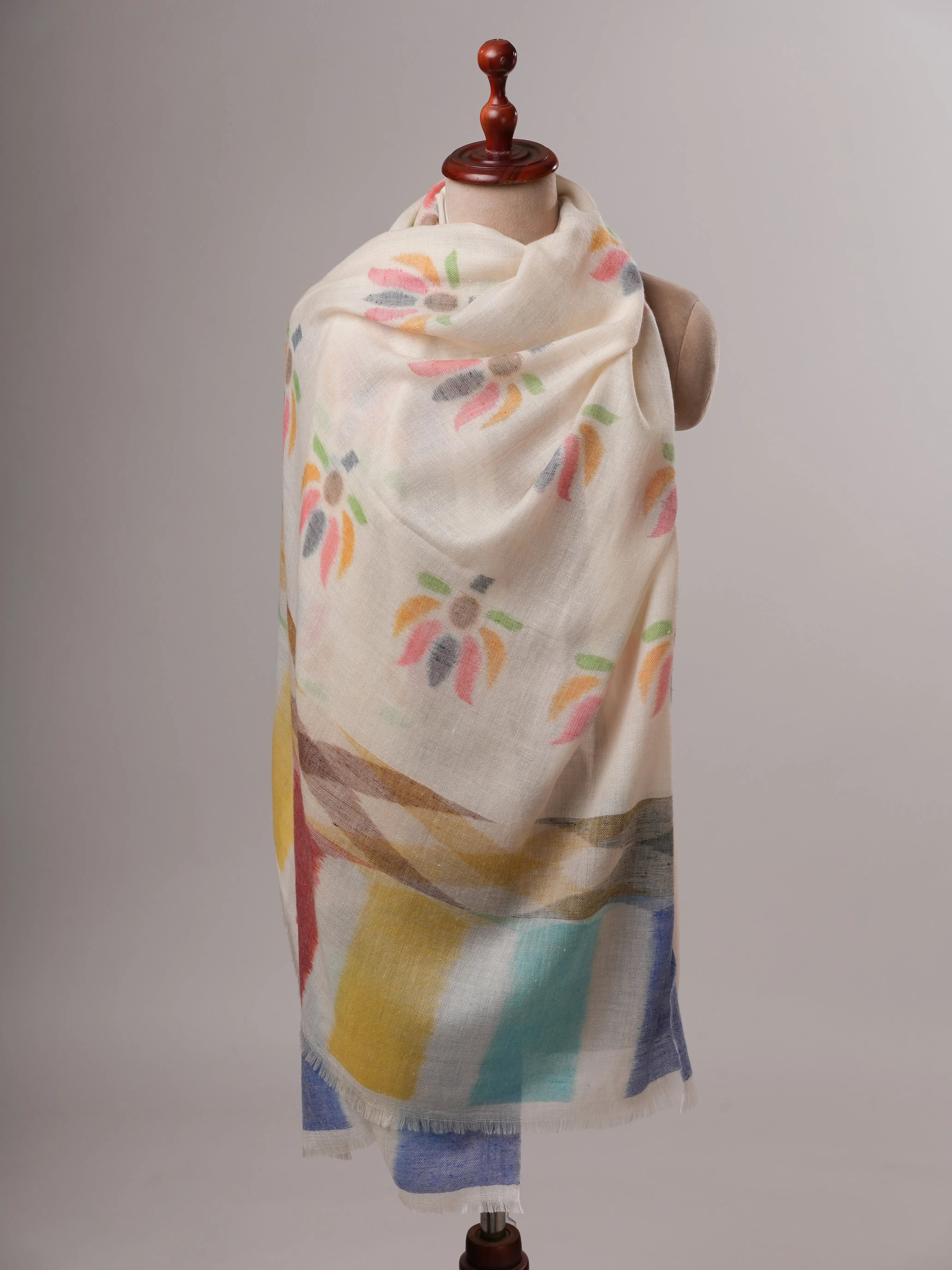 Handwoven Ikat Pashmina Shawl with Floral Motifs Shahkaar