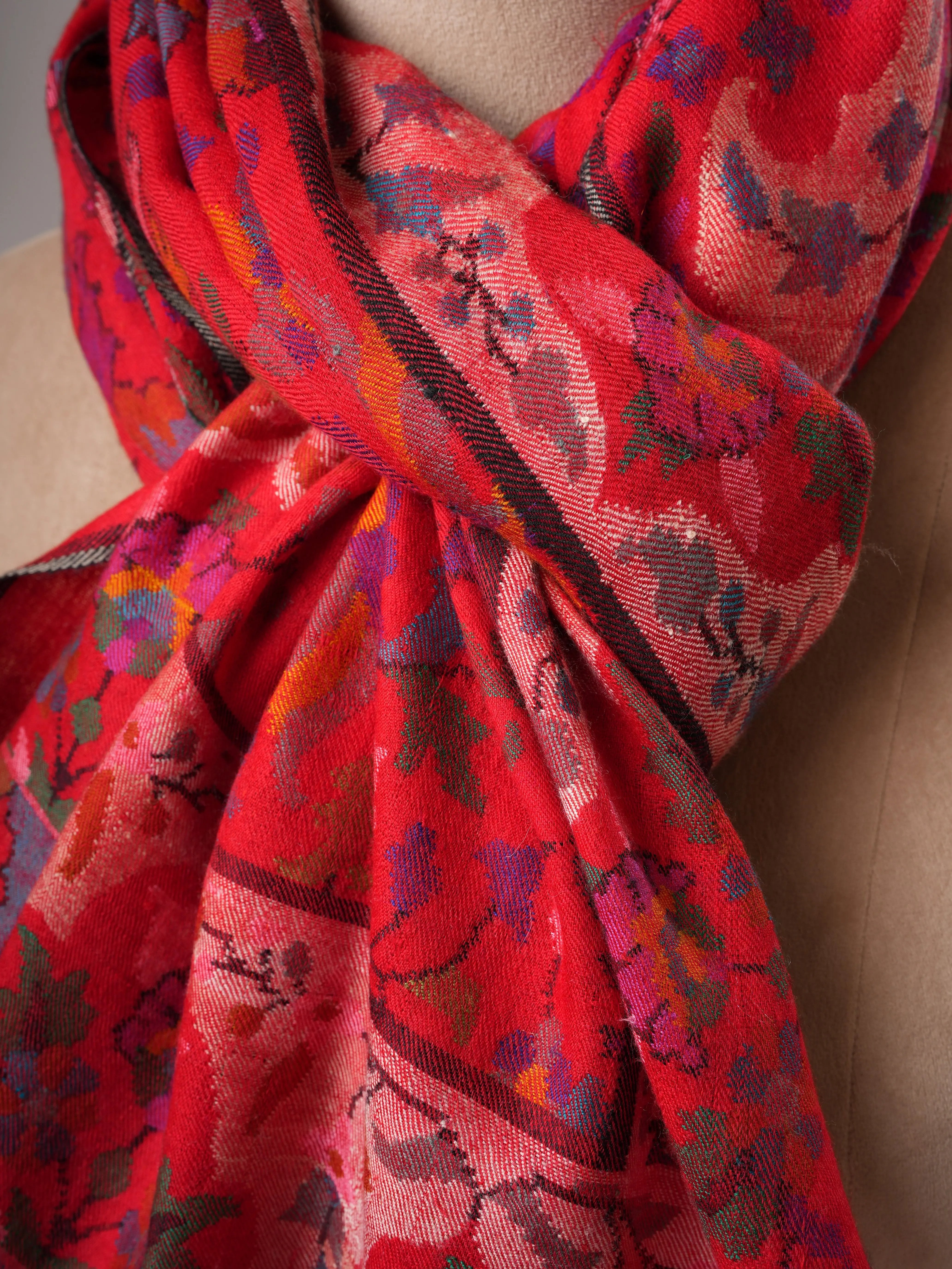 Handwoven Blood Red Kani Pashmina Jamavar Shawl Shahkaar